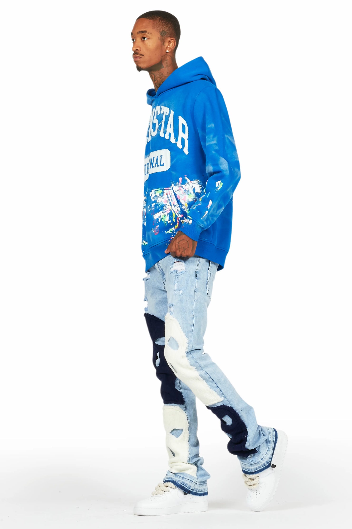 Destry Blue Patchwork Stacked Flare Jean