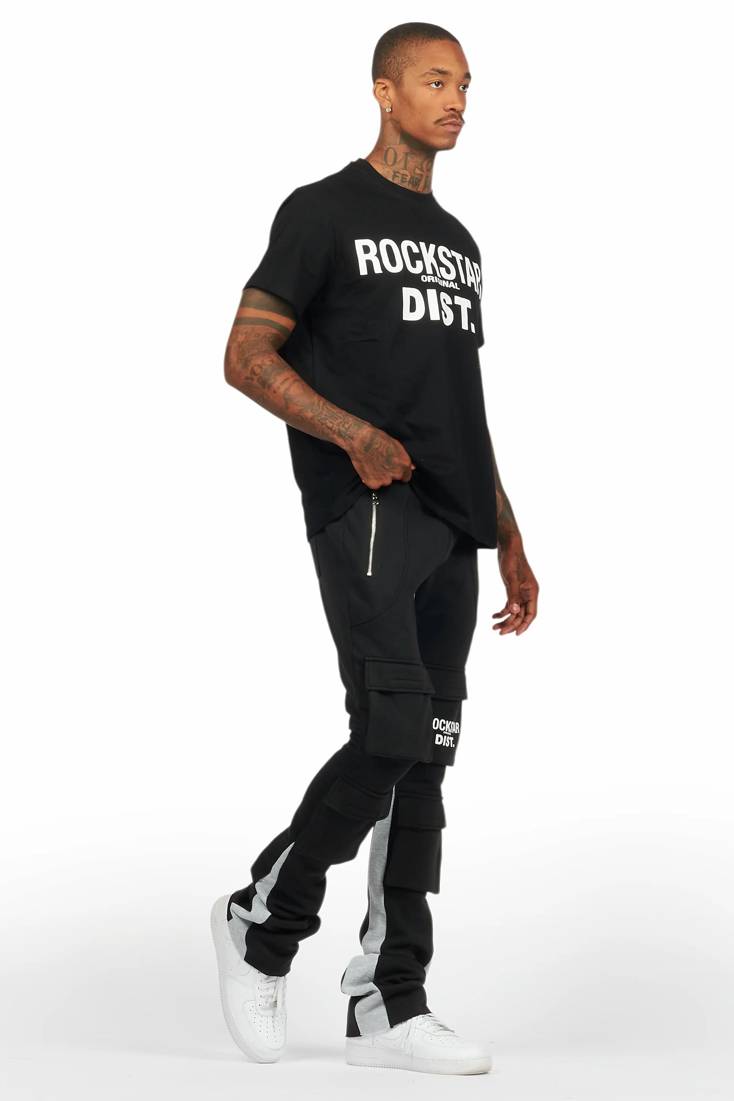 Antoon Black T-Shirt/Stacked Flare Track Set