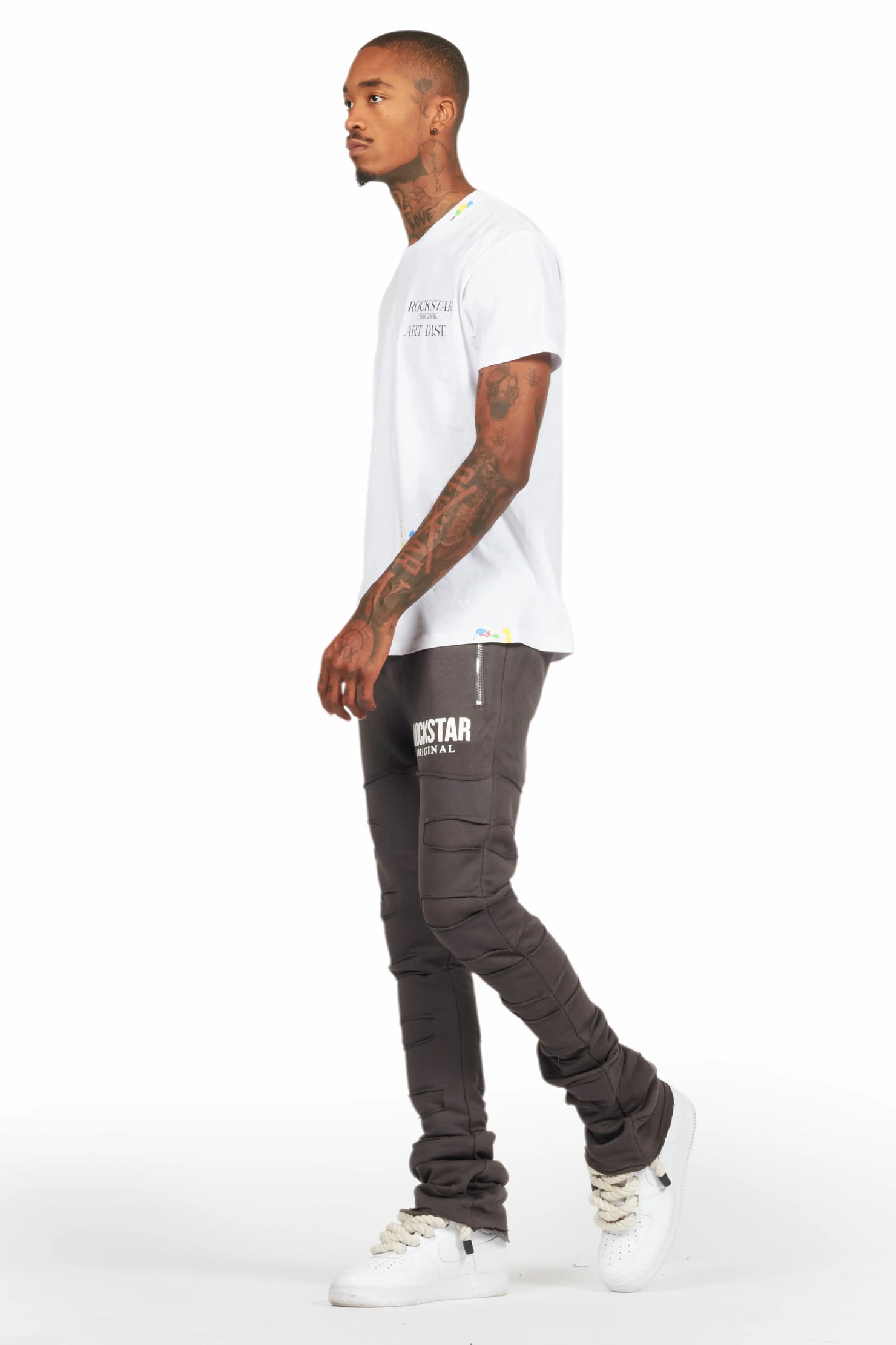 Emilio Vintage Grey Stacked Flare Track Pant