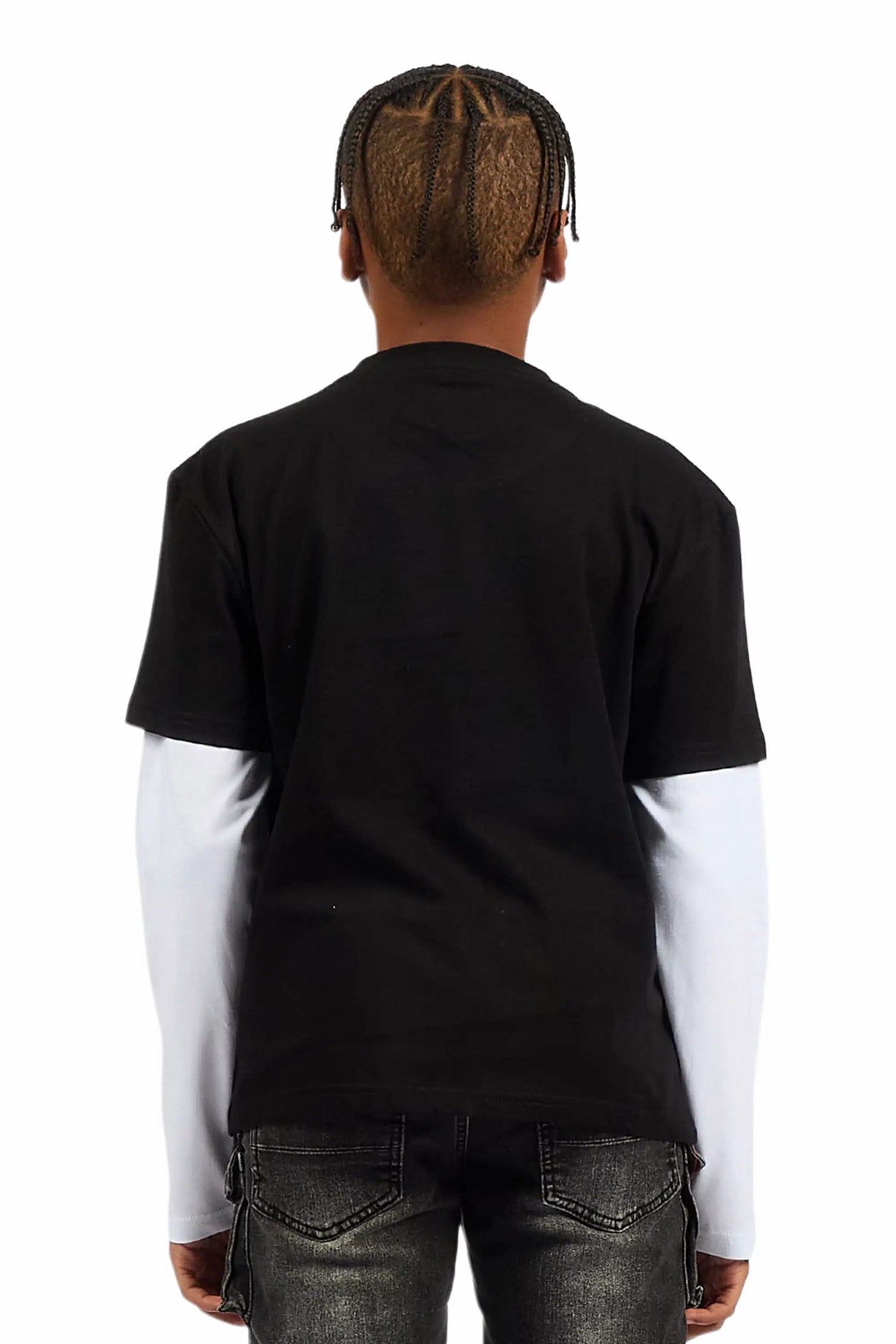 Boys Monit Black/White Double Layer Graphic T-Shirt