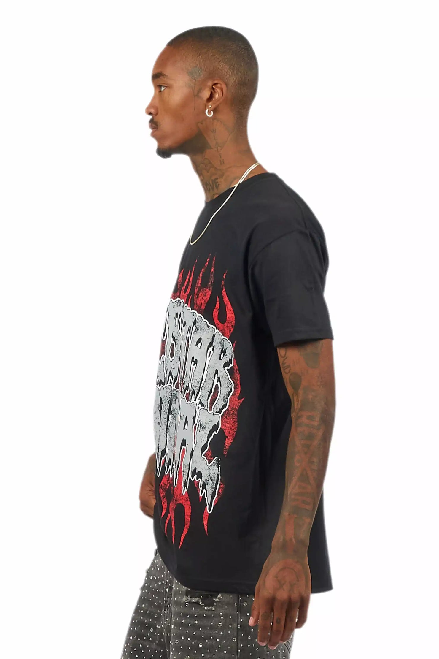 Kaelonix Black Oversized Graphic T-Shirt