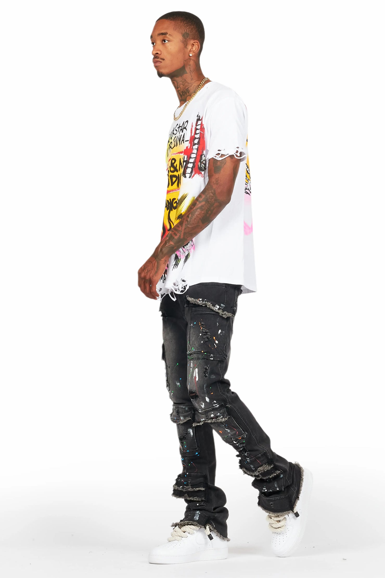 Orien Black Painter Stacked Flare Jean