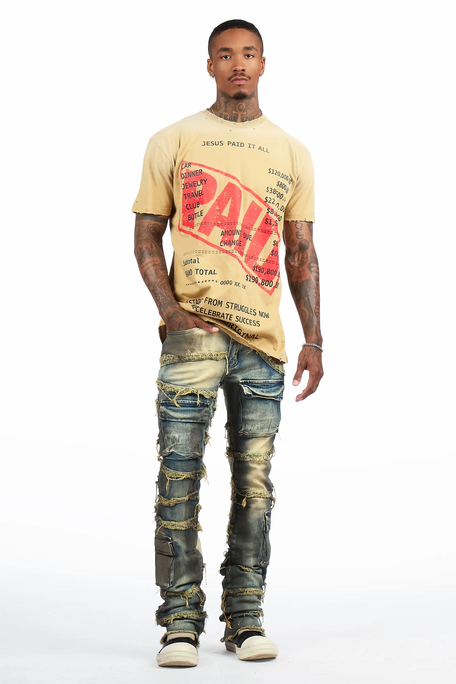 Paid Beige Oversized Graphic T-Shirt