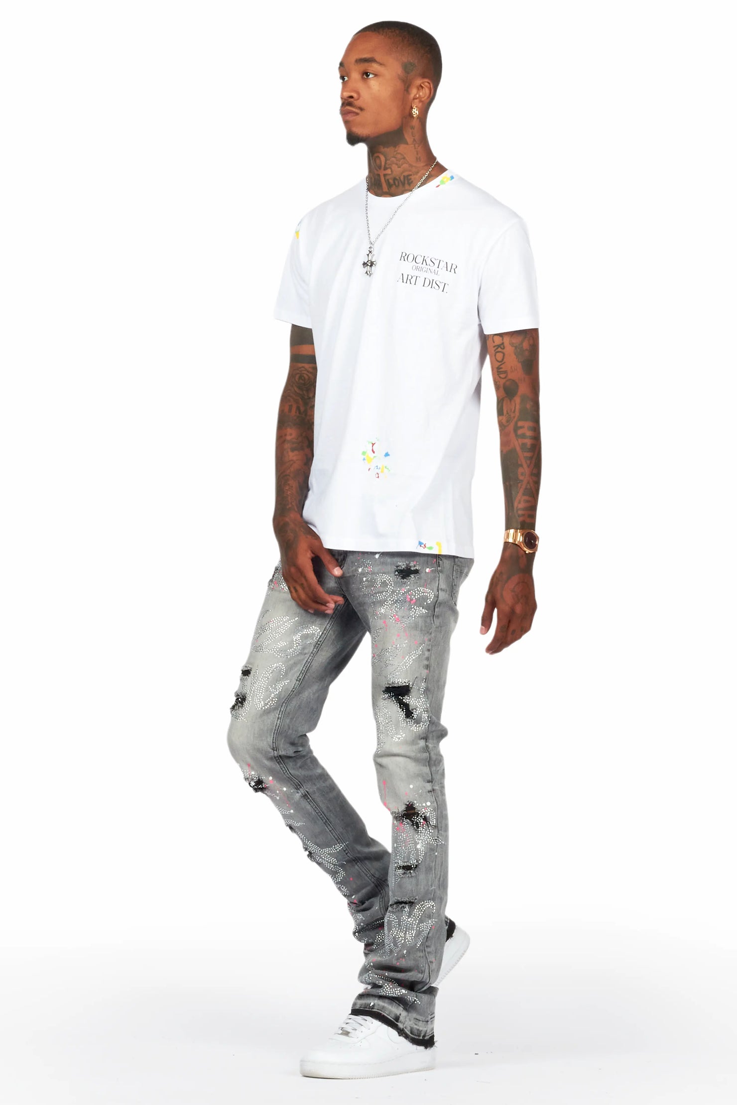 Eren Grey/Pink Stacked Flare Jean