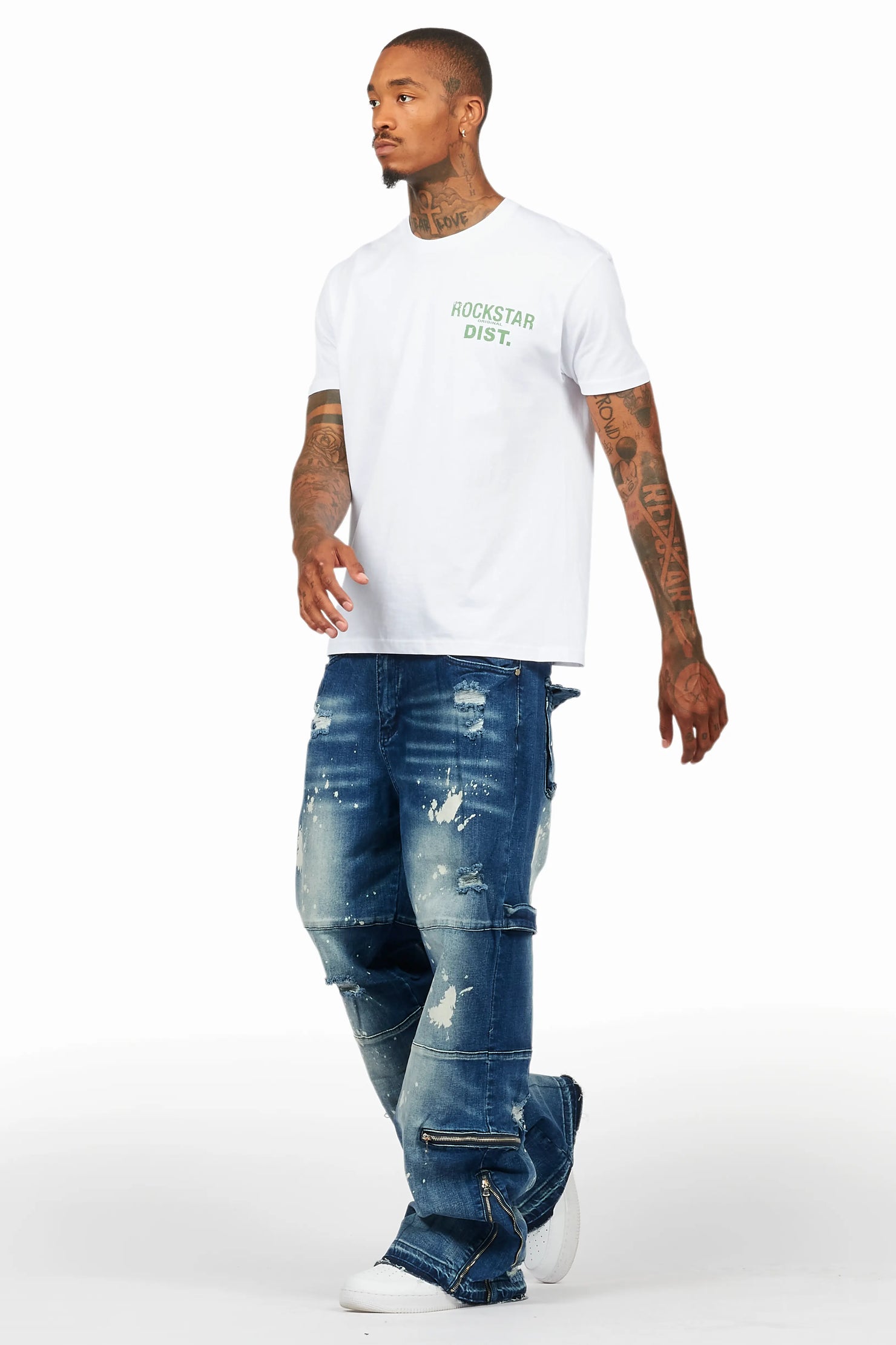 Grib Blue Bleach Baggy Jeans