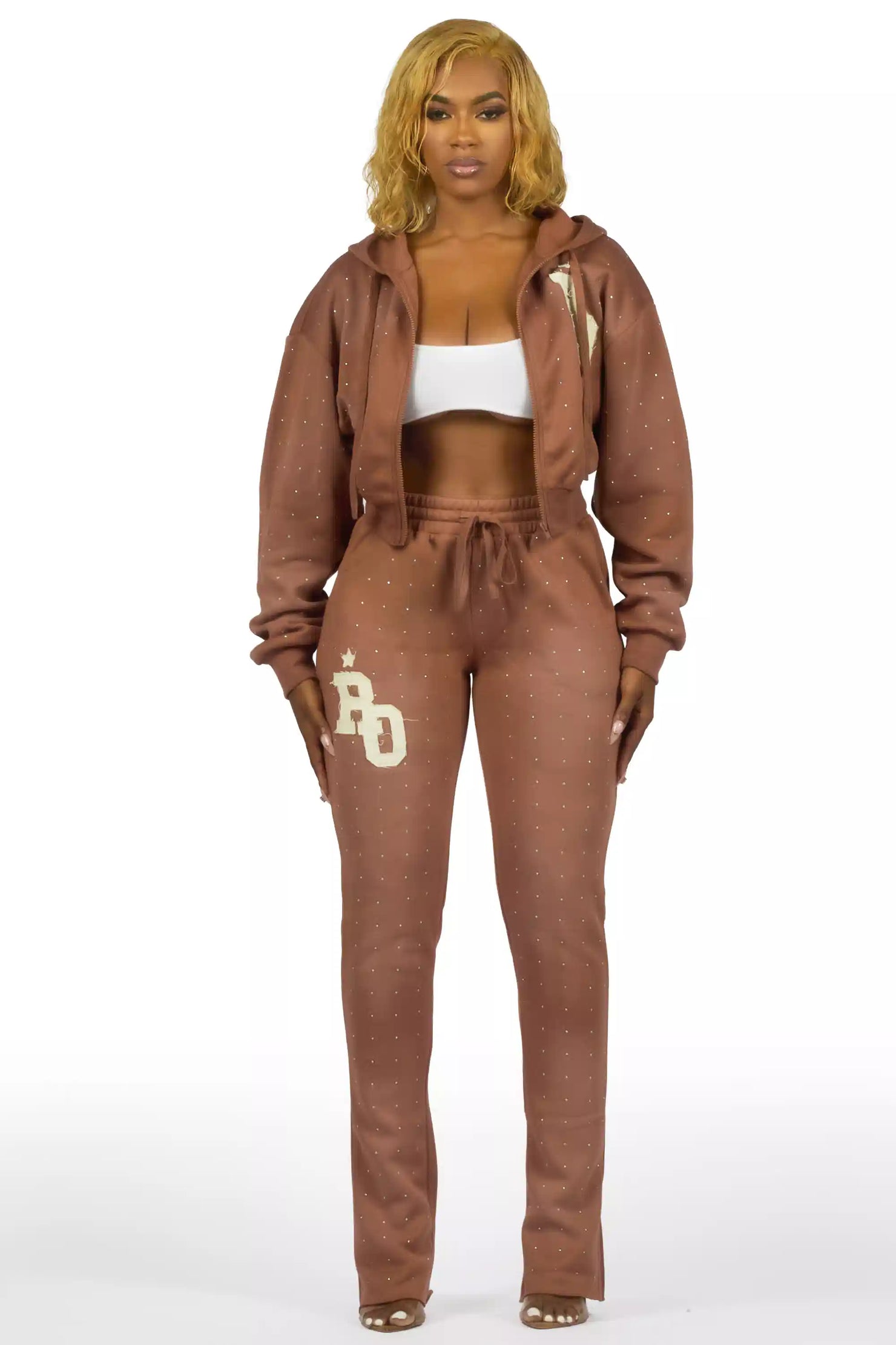 Tyona Mocha Rhinestone Stacked Flare Track Set