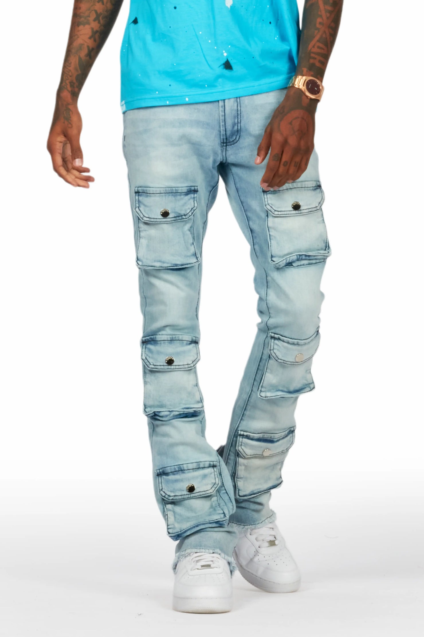 Tenzin Blue Stacked Flare Jean