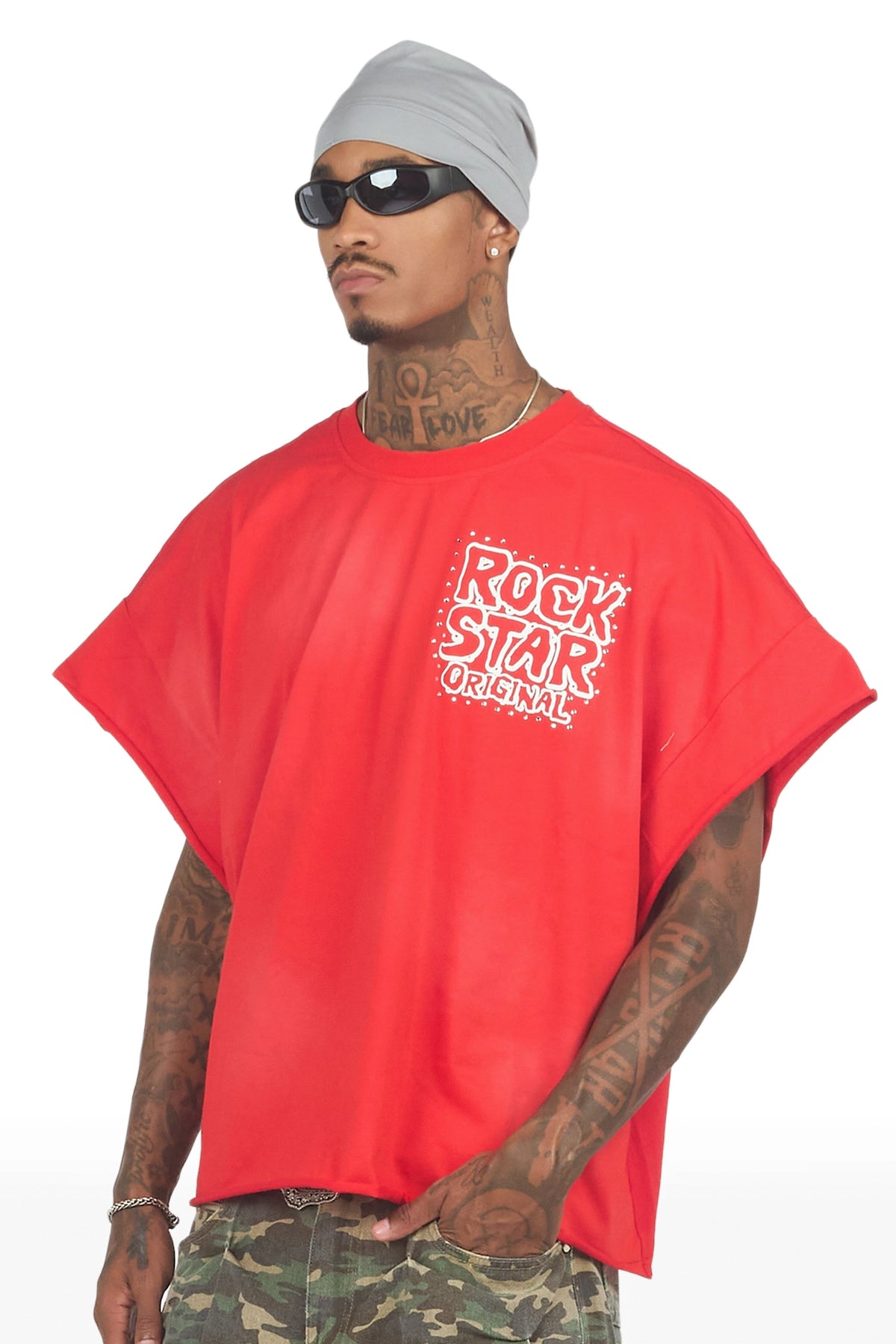 Marc Red Cut Sleeve Tee