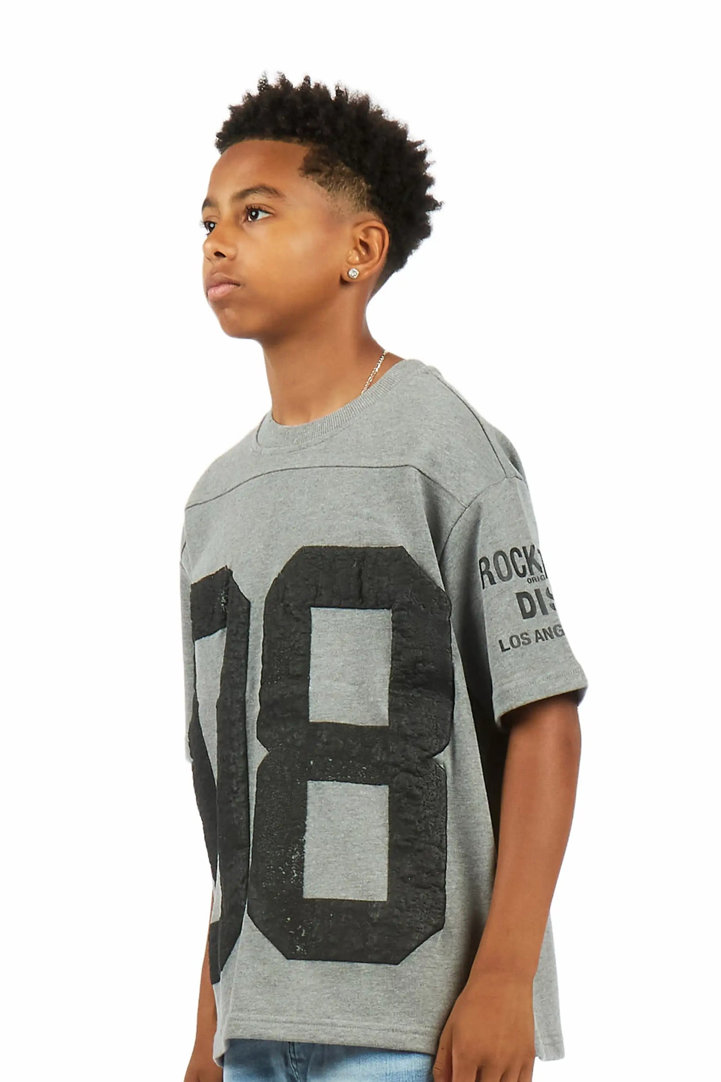 Boys Outline Heather Grey French Terry T-Shirt
