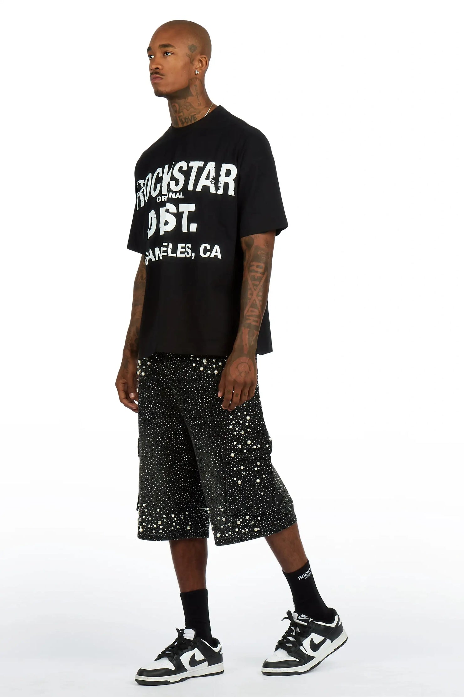Sevyn Black/Black Rhinestone T-Shirt Denim Jort Set