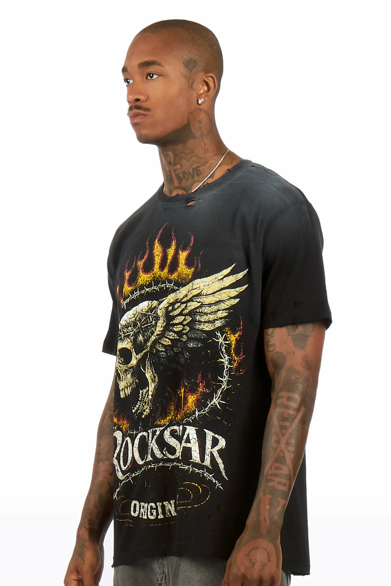 Destan Black Oversized Graphic T-Shirt
