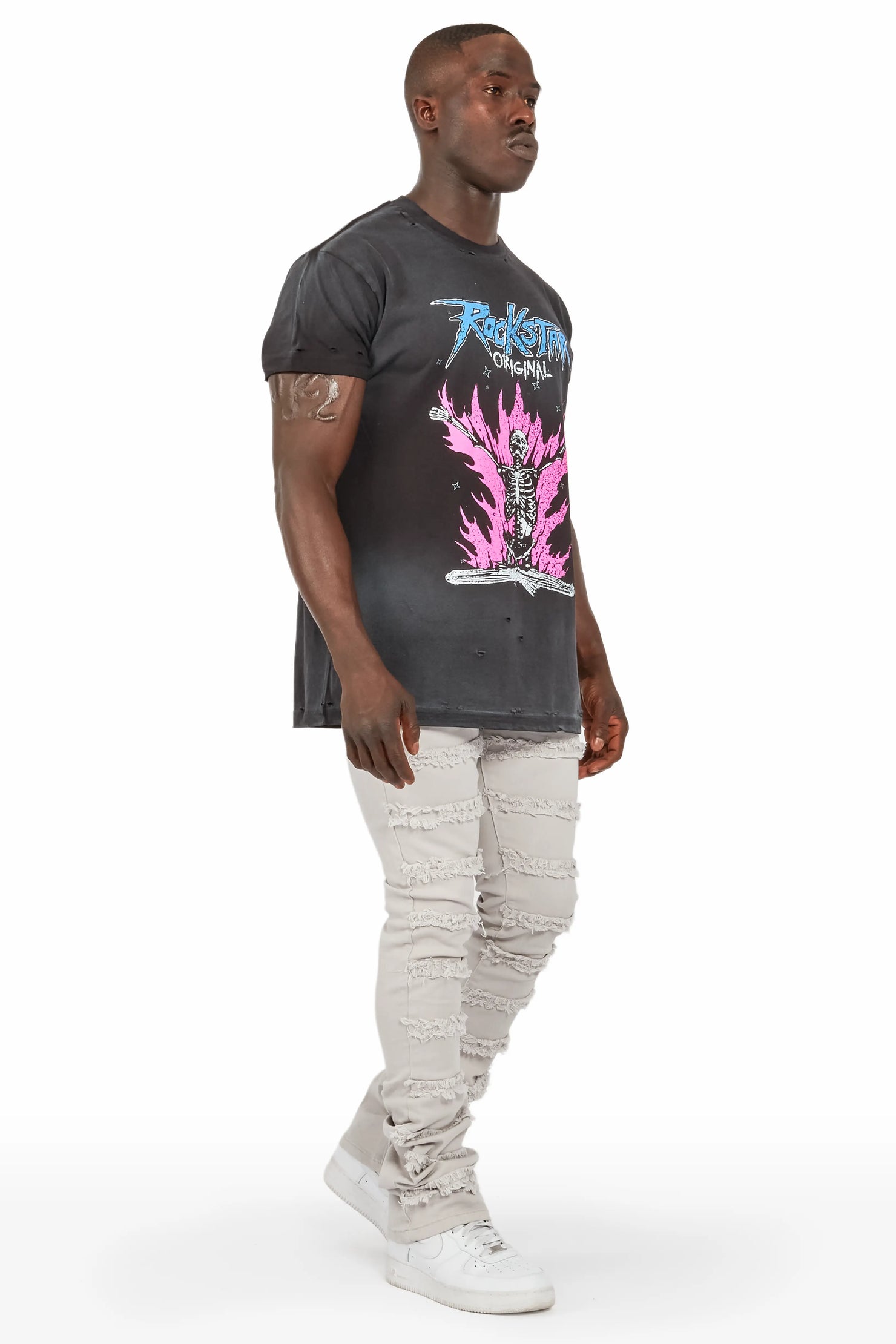 Niklaus Light Grey Stacked FLare Jean