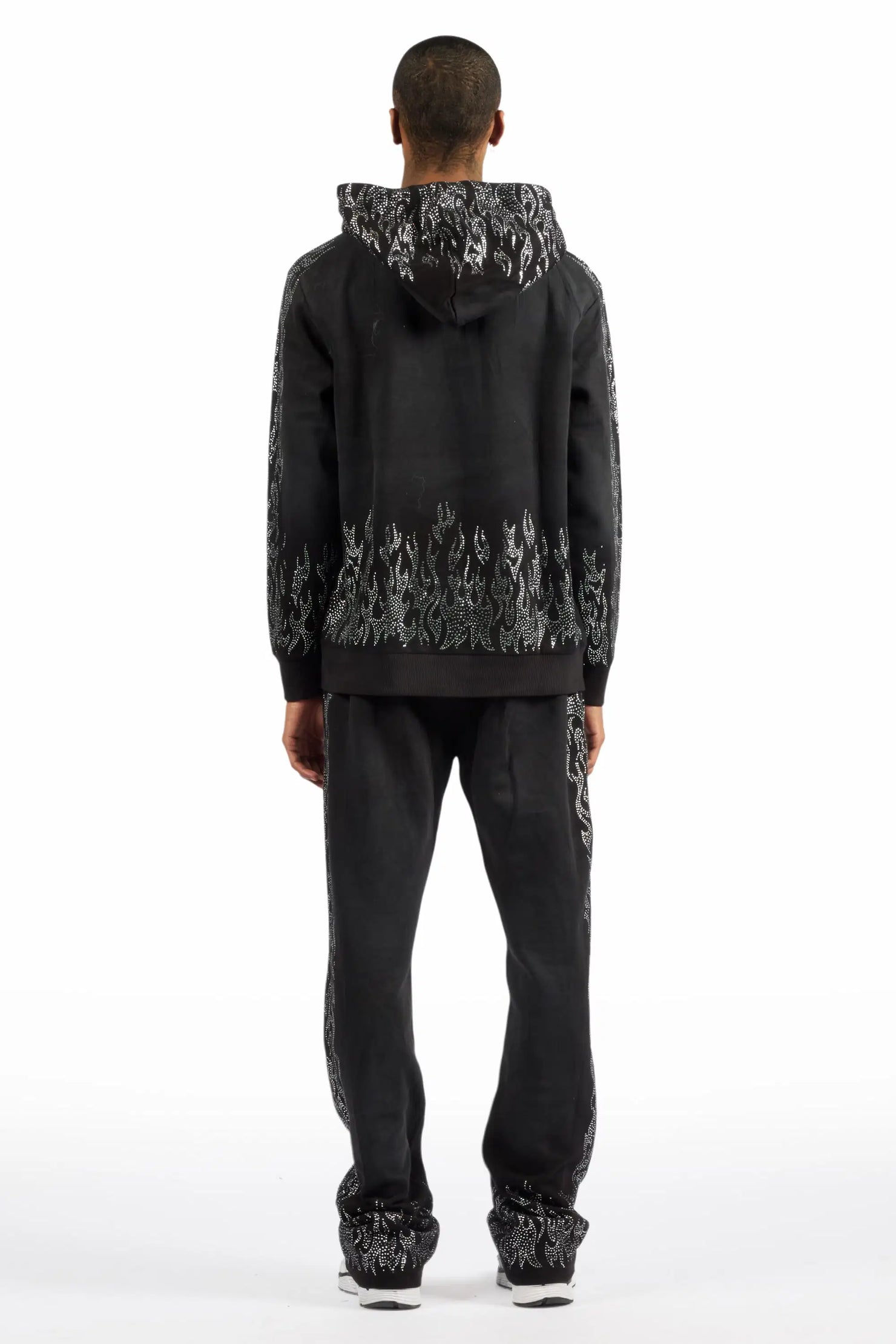 Bubble Black Rhinestone Stacked Flare Hoodie Track Set