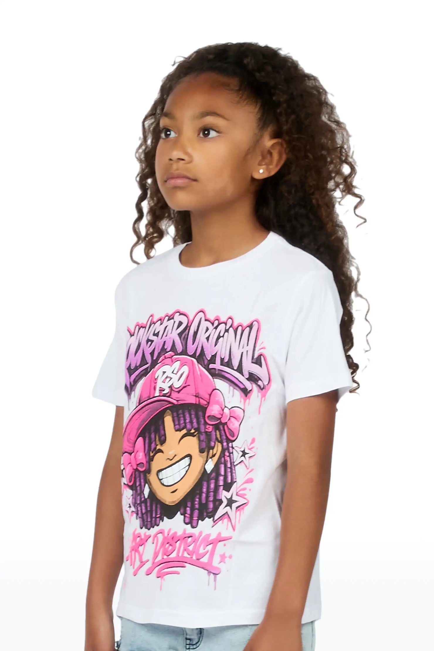 Girls Aze White Graphic T-Shirt