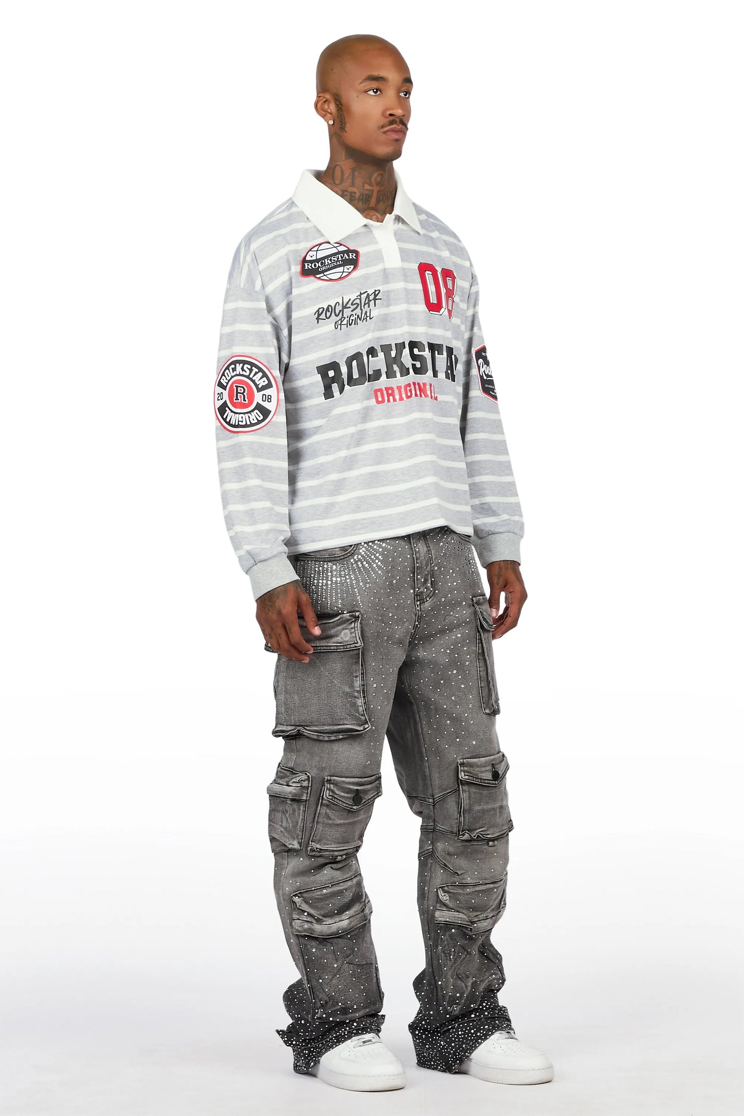 Keoni Dark Grey Rhinestone Baggy Fit Jean