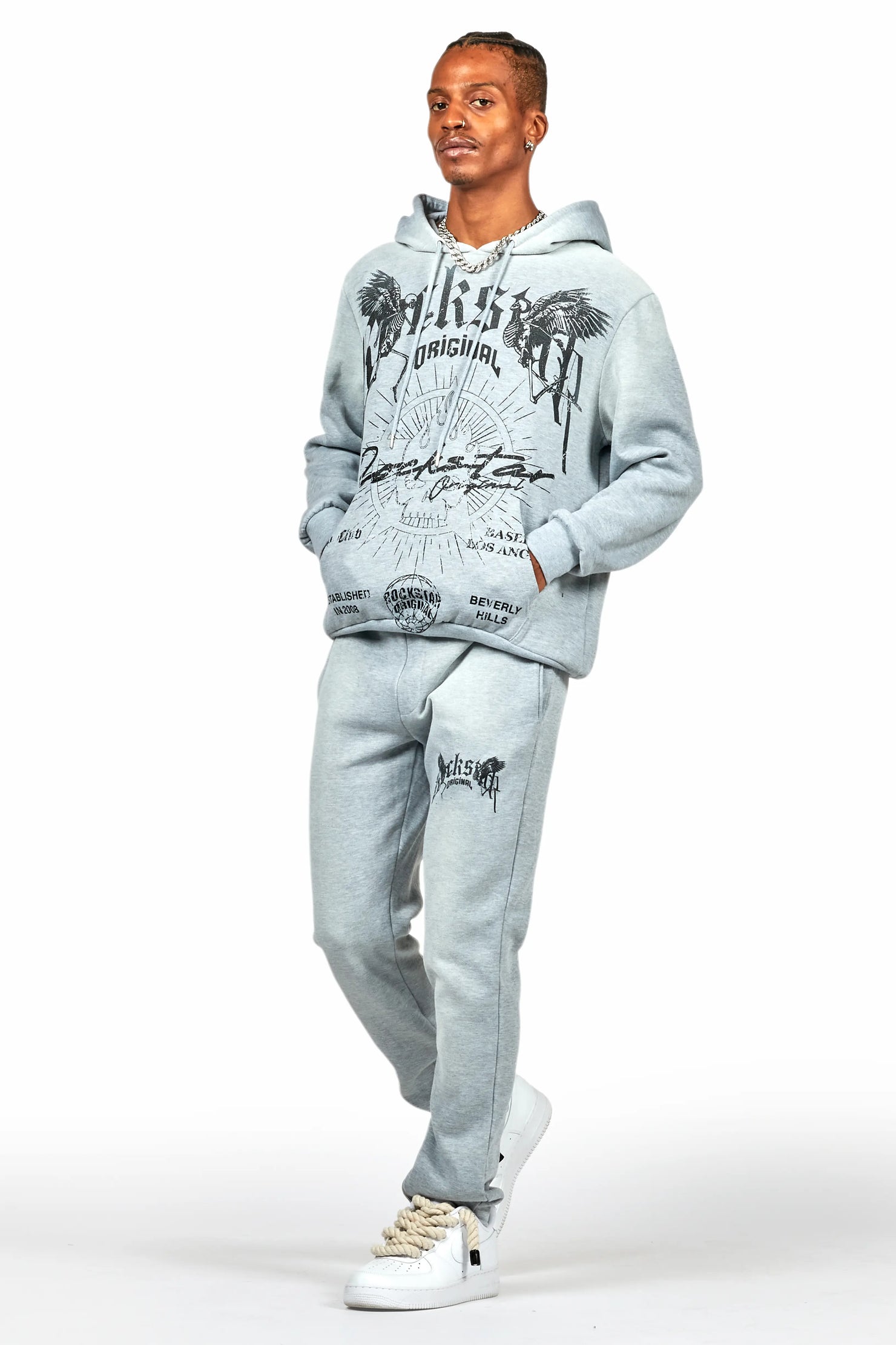 Tally Heather Grey Slim Fit Hoodie Track Set