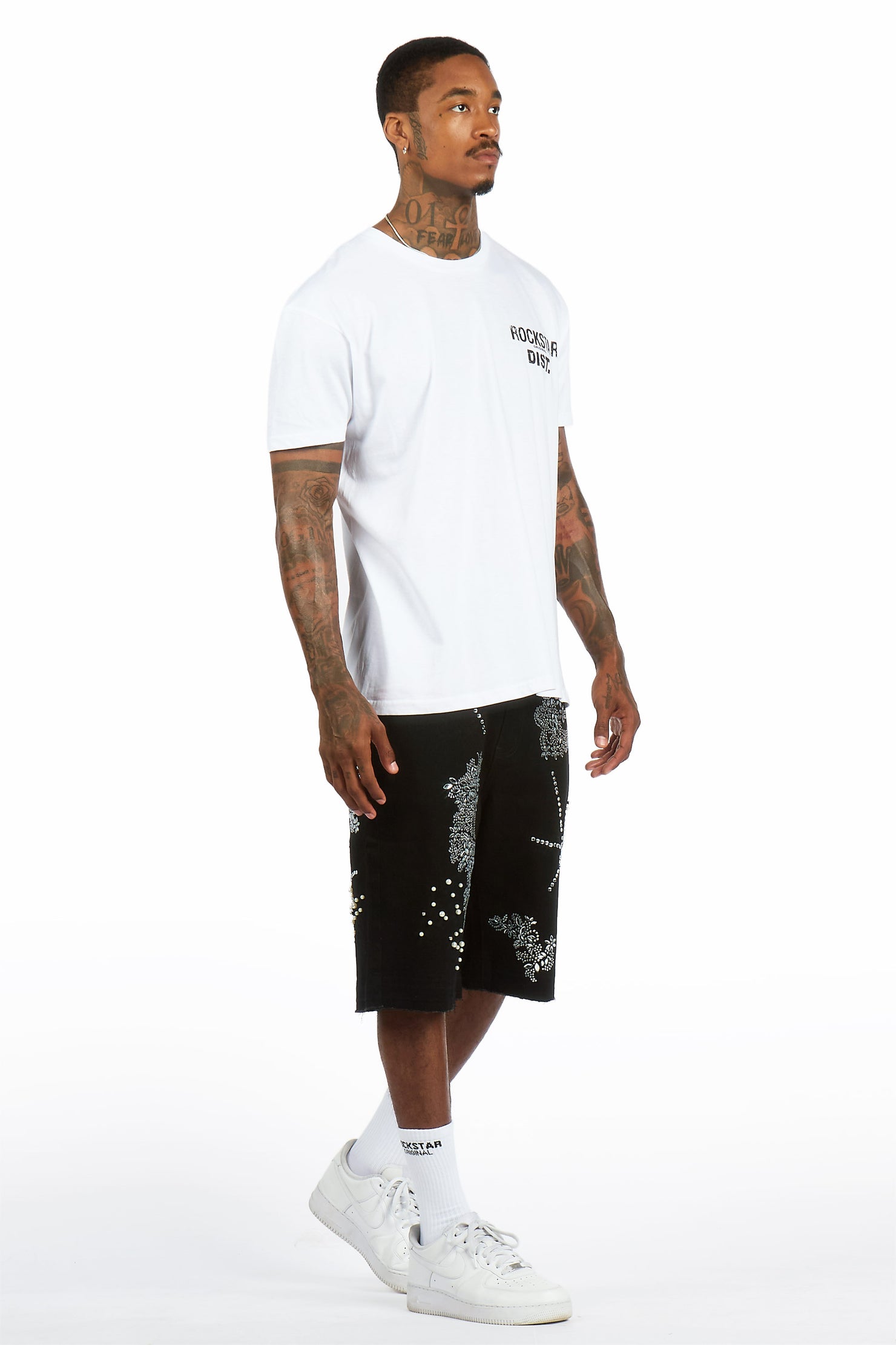 Rael Black Rhinestone Denim Short