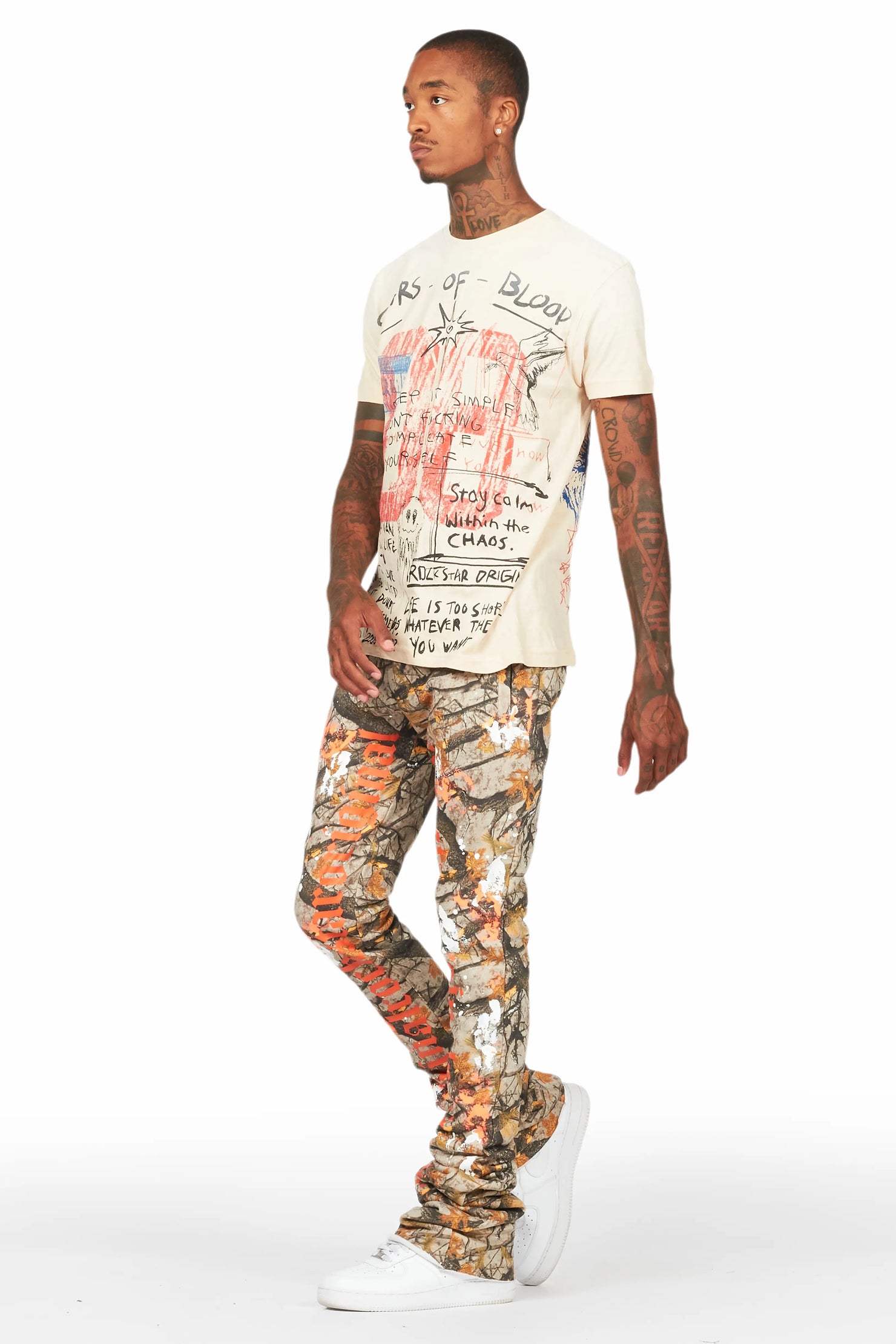 Adwin Painter Tree Camo Super Stacked Flare Pants