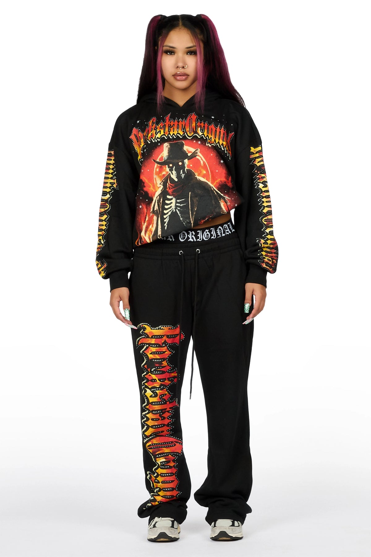 Anneleise Black Graphic Baggy Fit Track Set