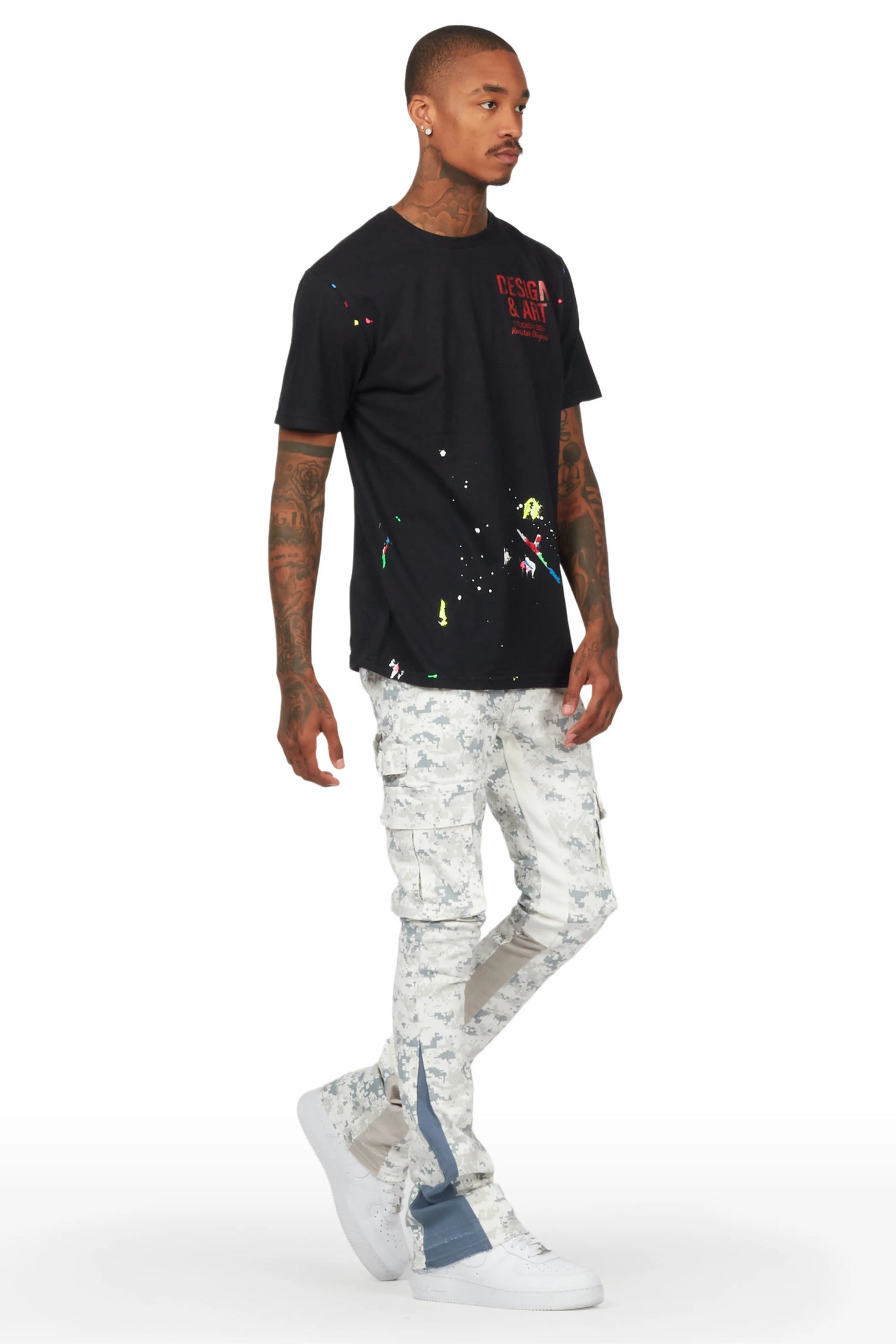 Dajuan Light Camo Stacked Cargo Flare Jean