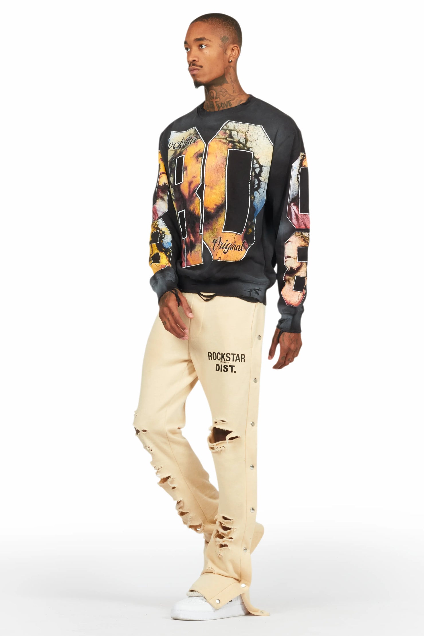 Chance Beige Baggy Snap Button Pant