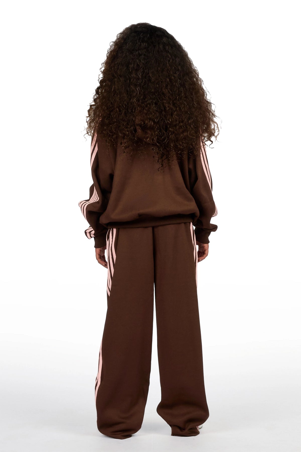 Girls Maniera Brown/Pink Zip Up Hoodie Relaxed Pant Track Set