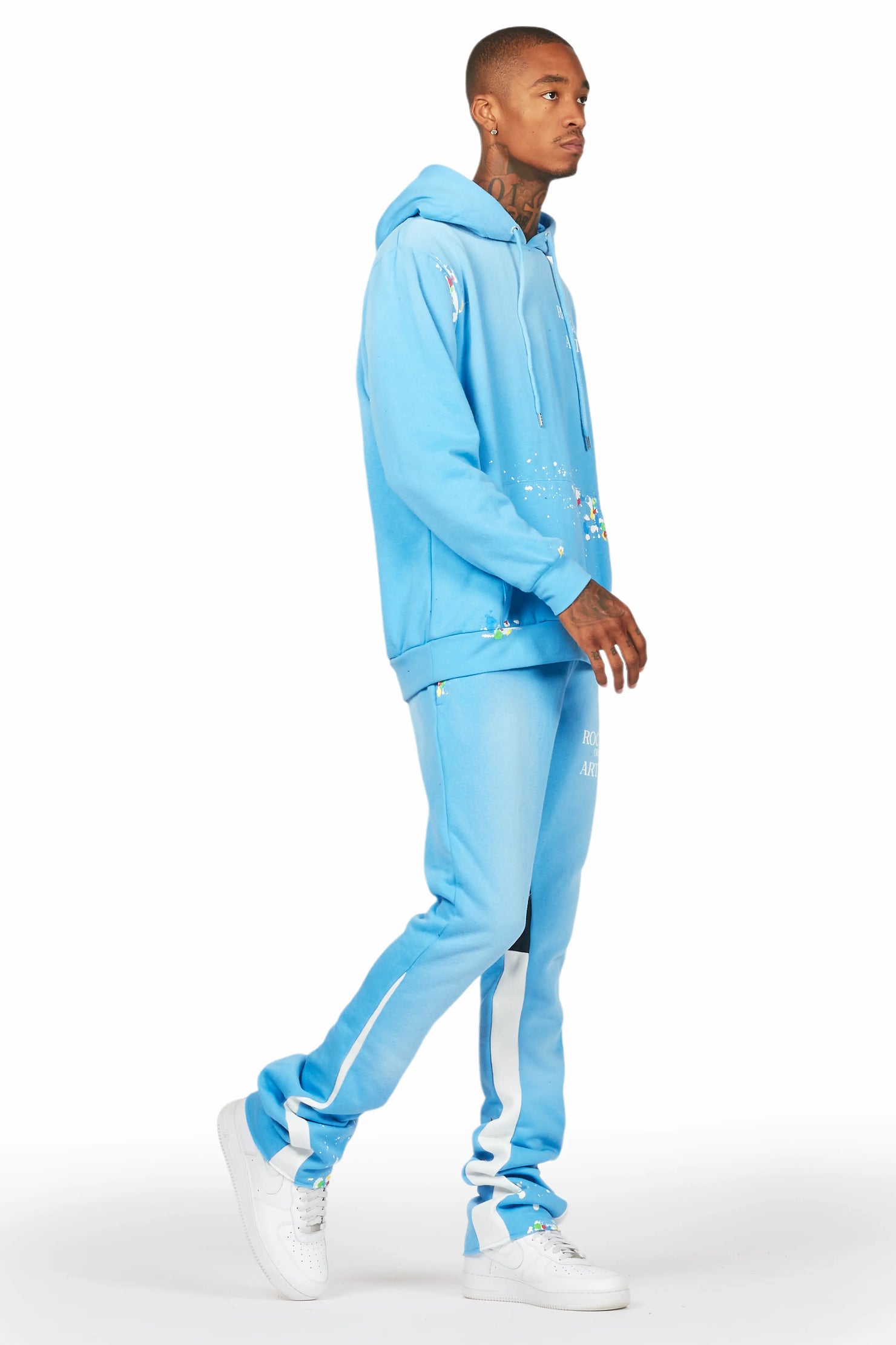 Rockstar Art Dist. Blue/White Hoodie/Stacked Flare Pant Set