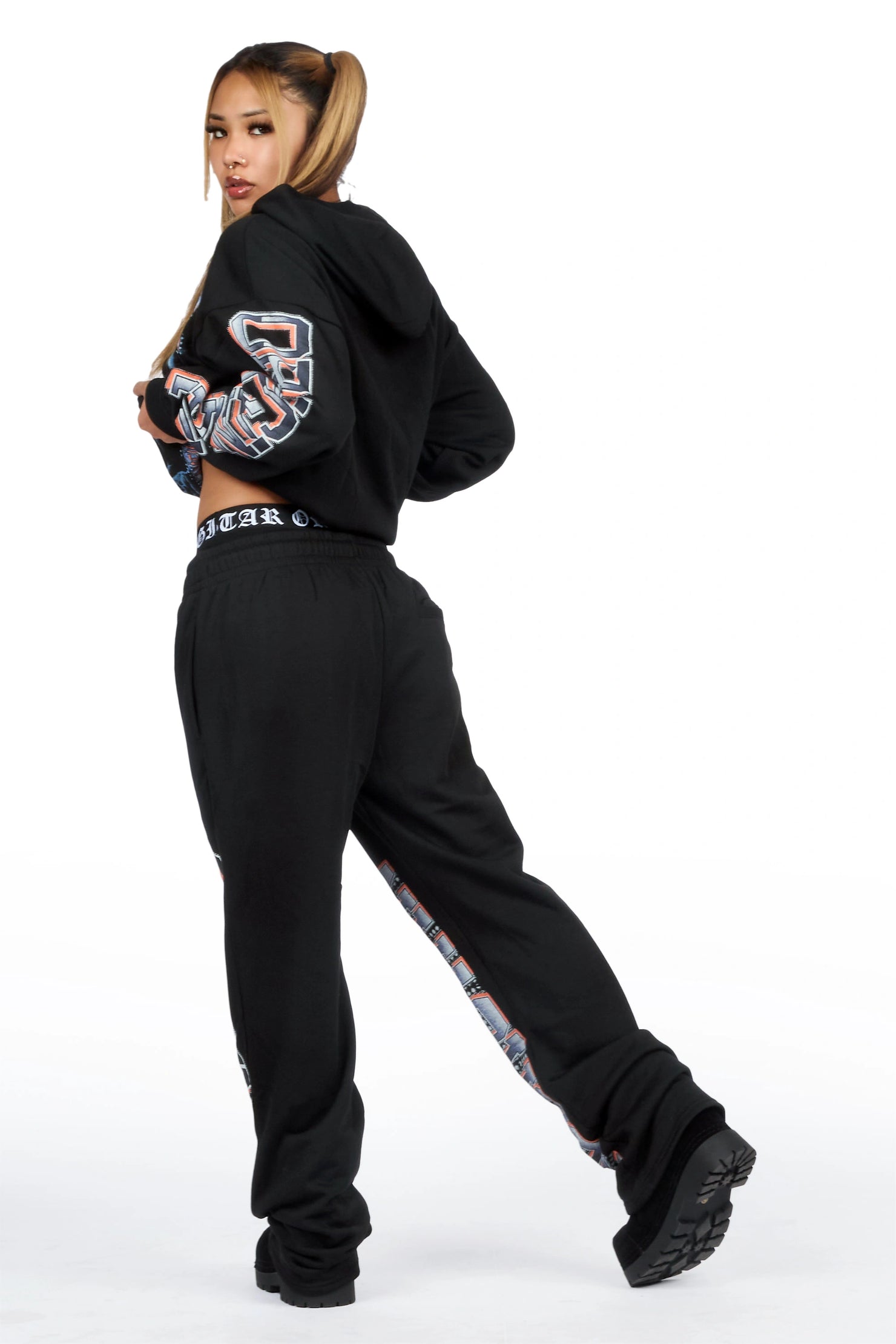Xanthea Black Graphic Baggy Fit Track Set