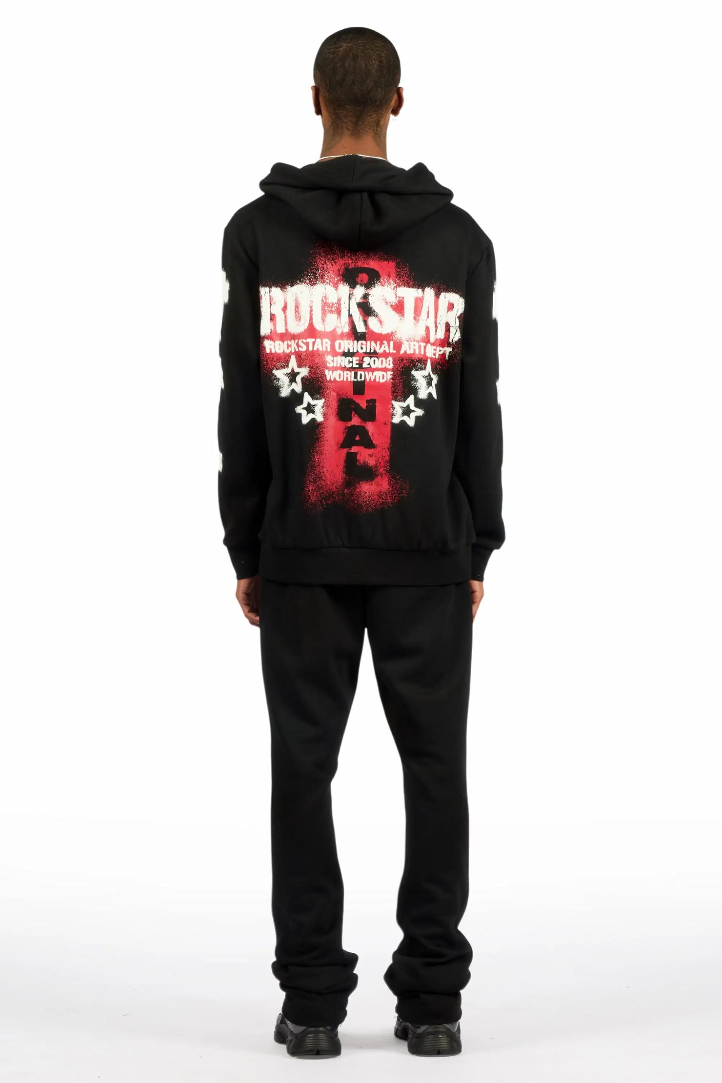 Crest Black Hoodie/Stacked Pant Track Set