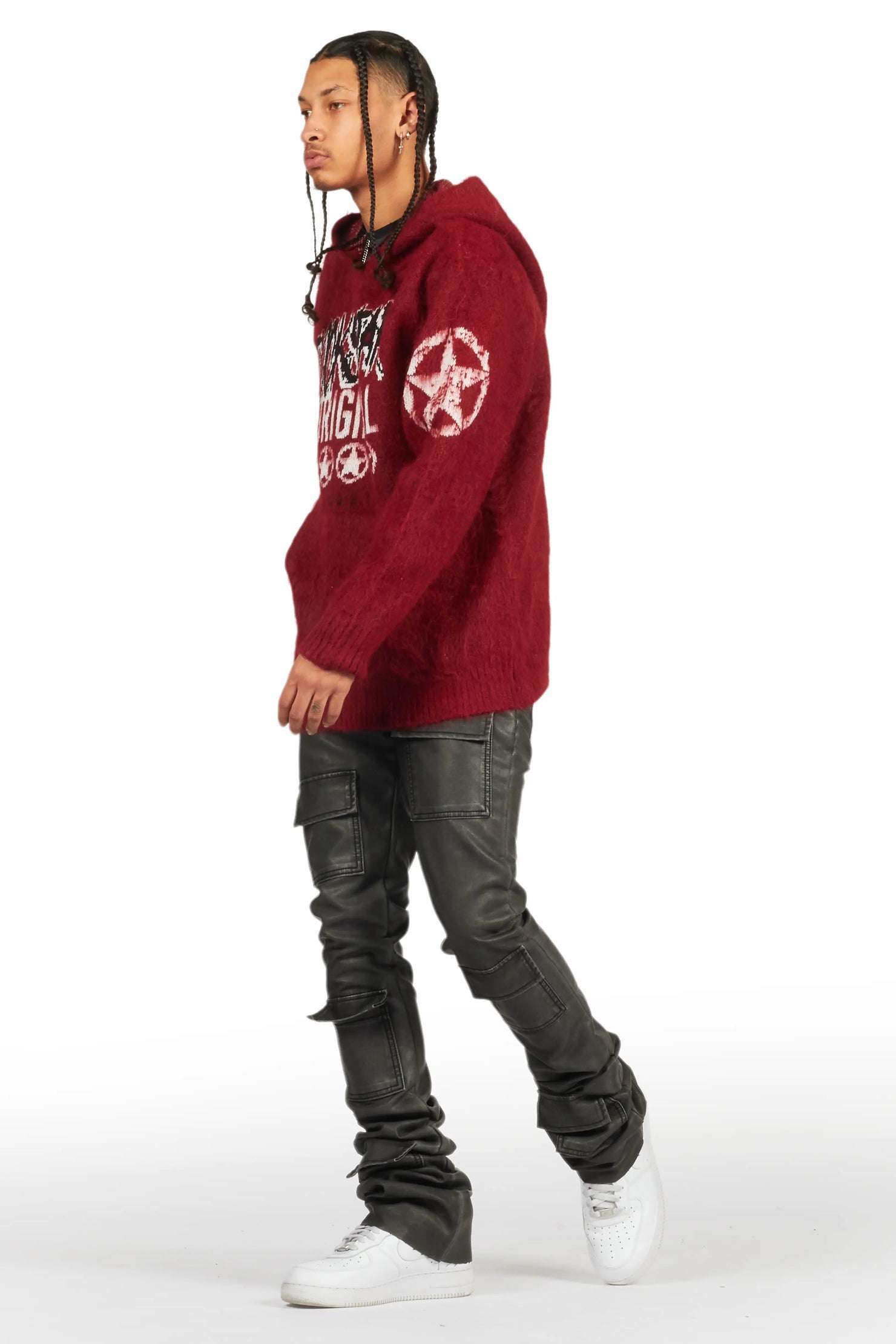 Petrus Black PU Stacked Flare Leather Jean