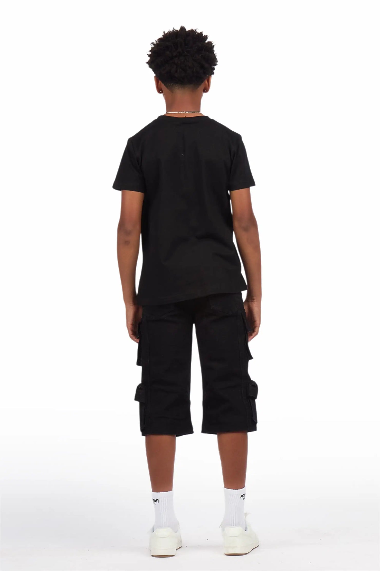 Boys Ebbe Black T-Shirt Denim Jort Set