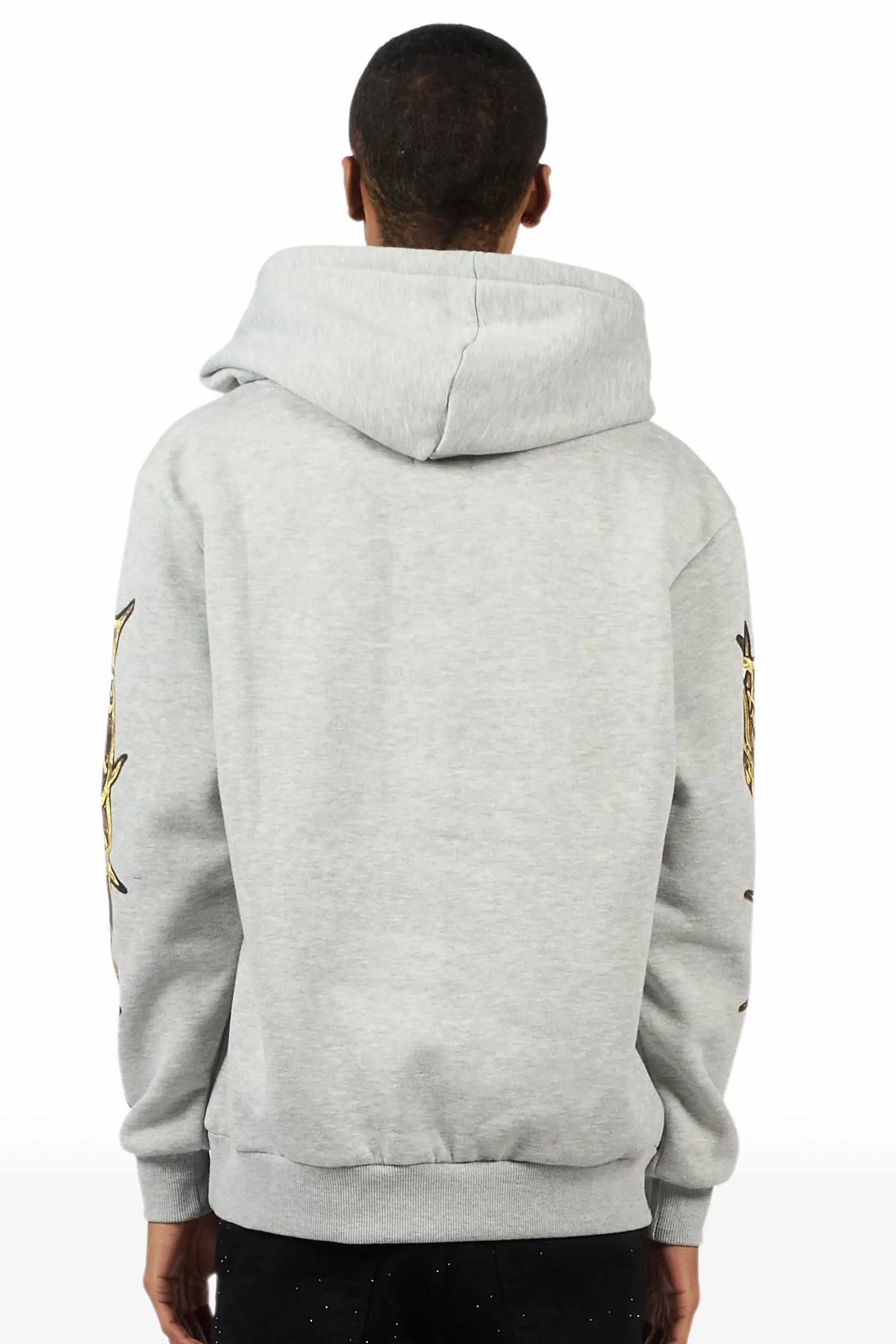 Waller Heather Grey Graphic Distressed Hoodie