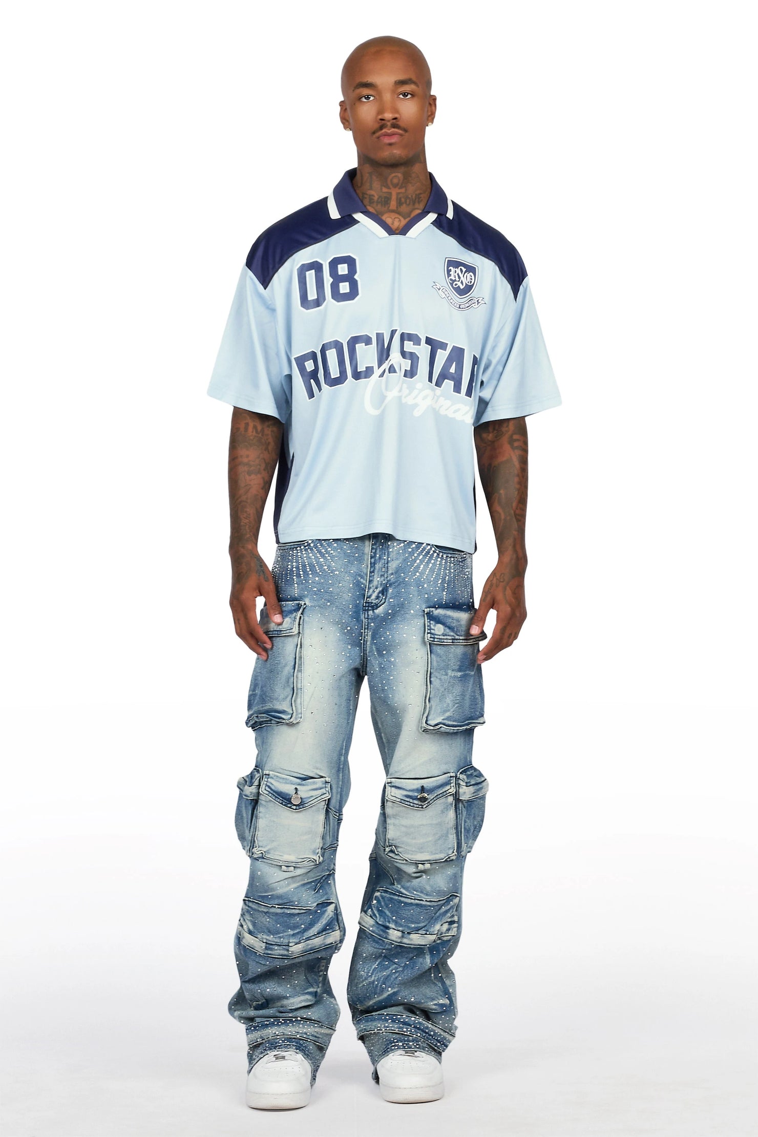 Keoni Light Blue Rhinestone Baggy Fit Jean
