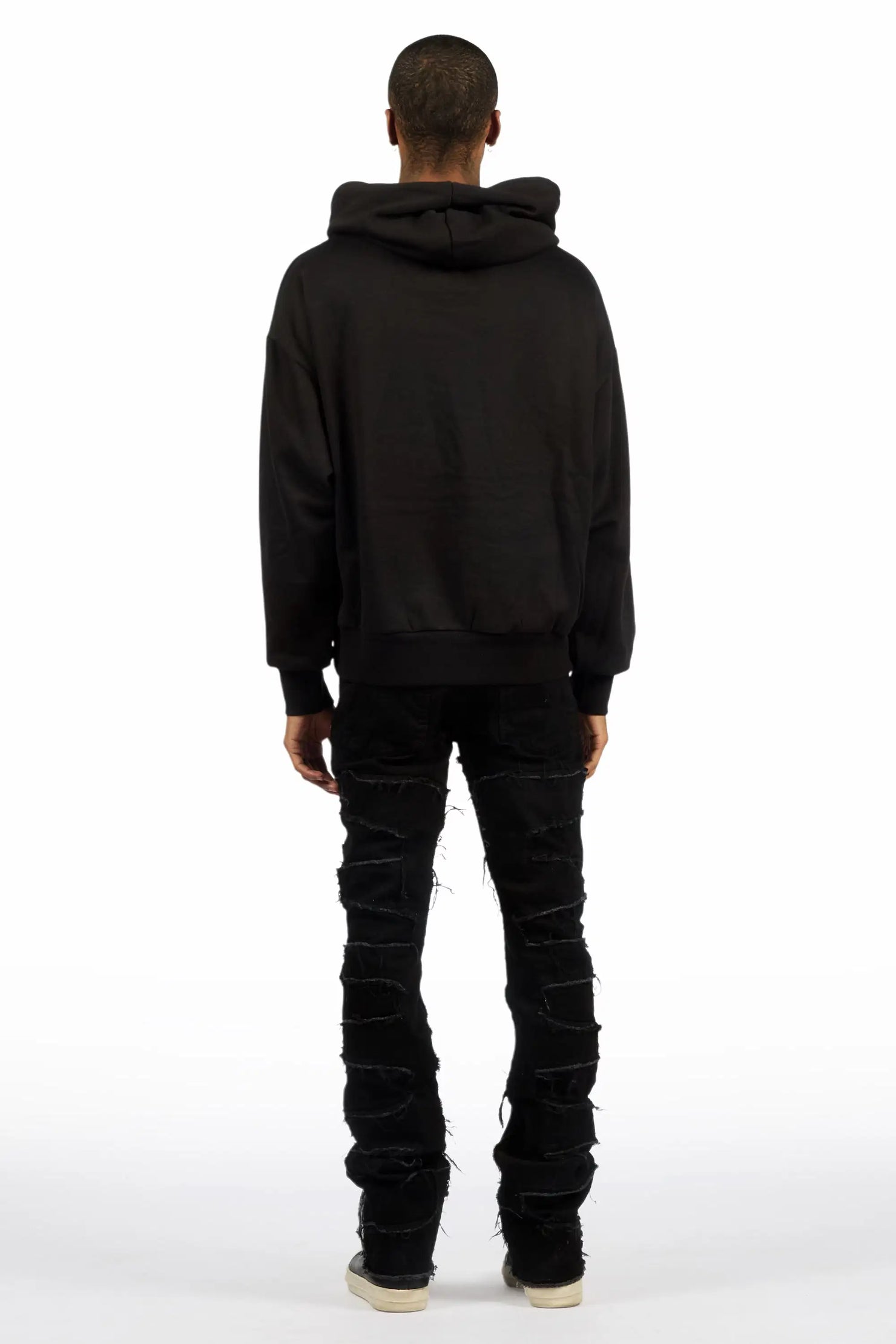 Saxon Black/Black Hoodie/Stacked Flare Jean Set