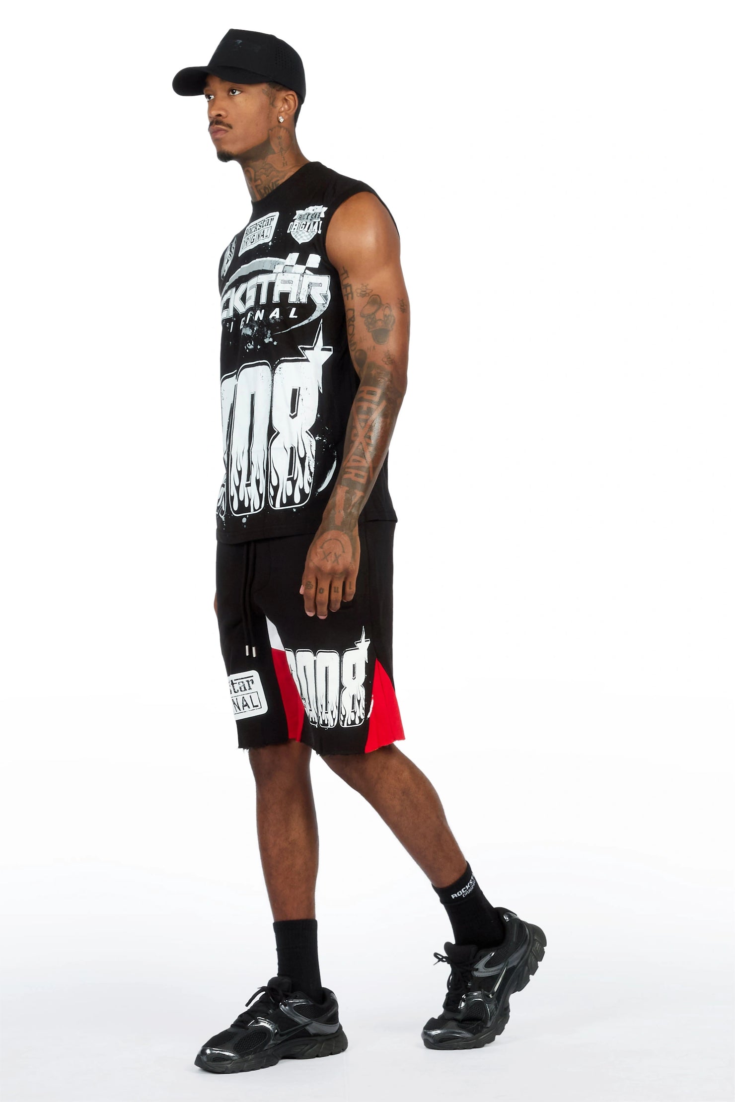 Amos Black Relaxed Cut Sleeve T-Shirt/Short Set