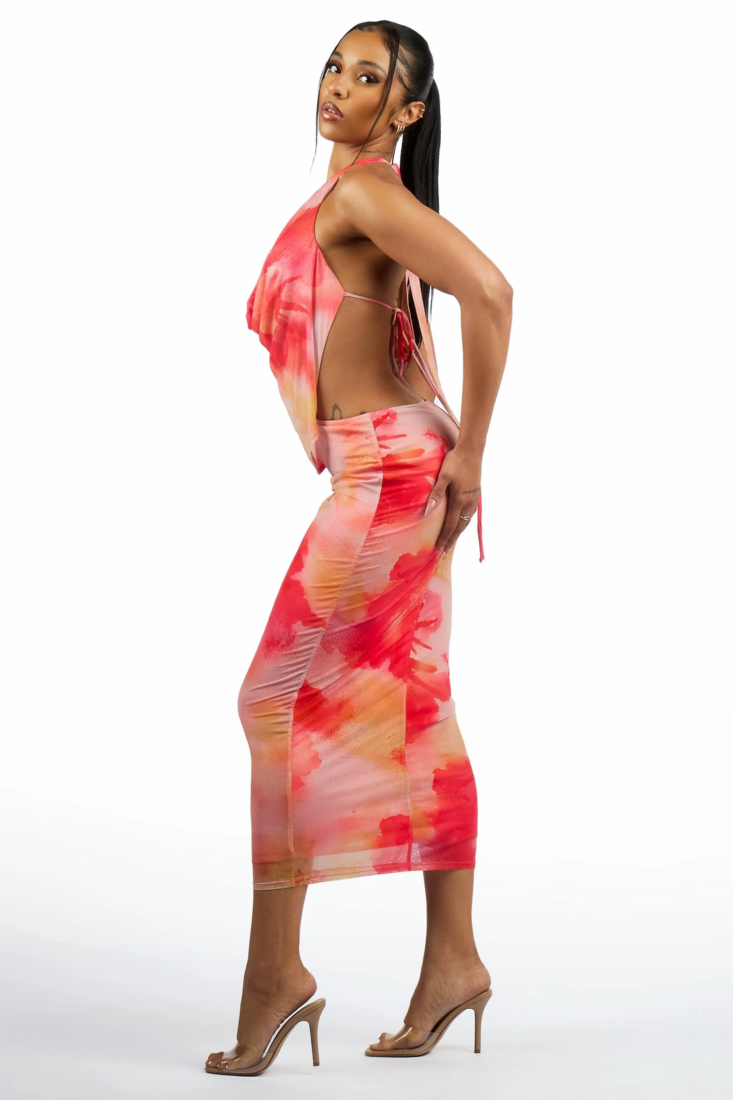 Bloom Red Maxi Drape Neck Dress