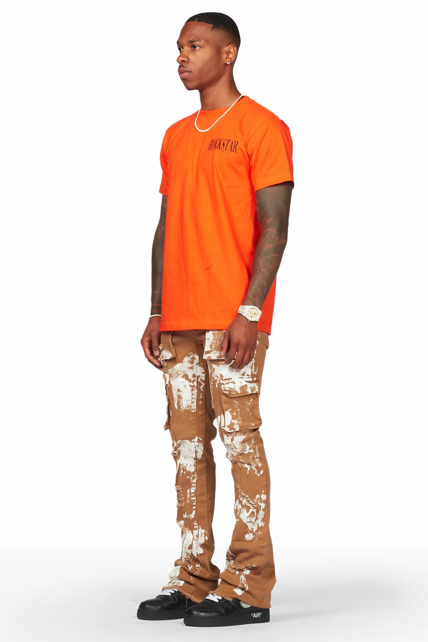 Galeno Tan Painter Stacked Flare Jean