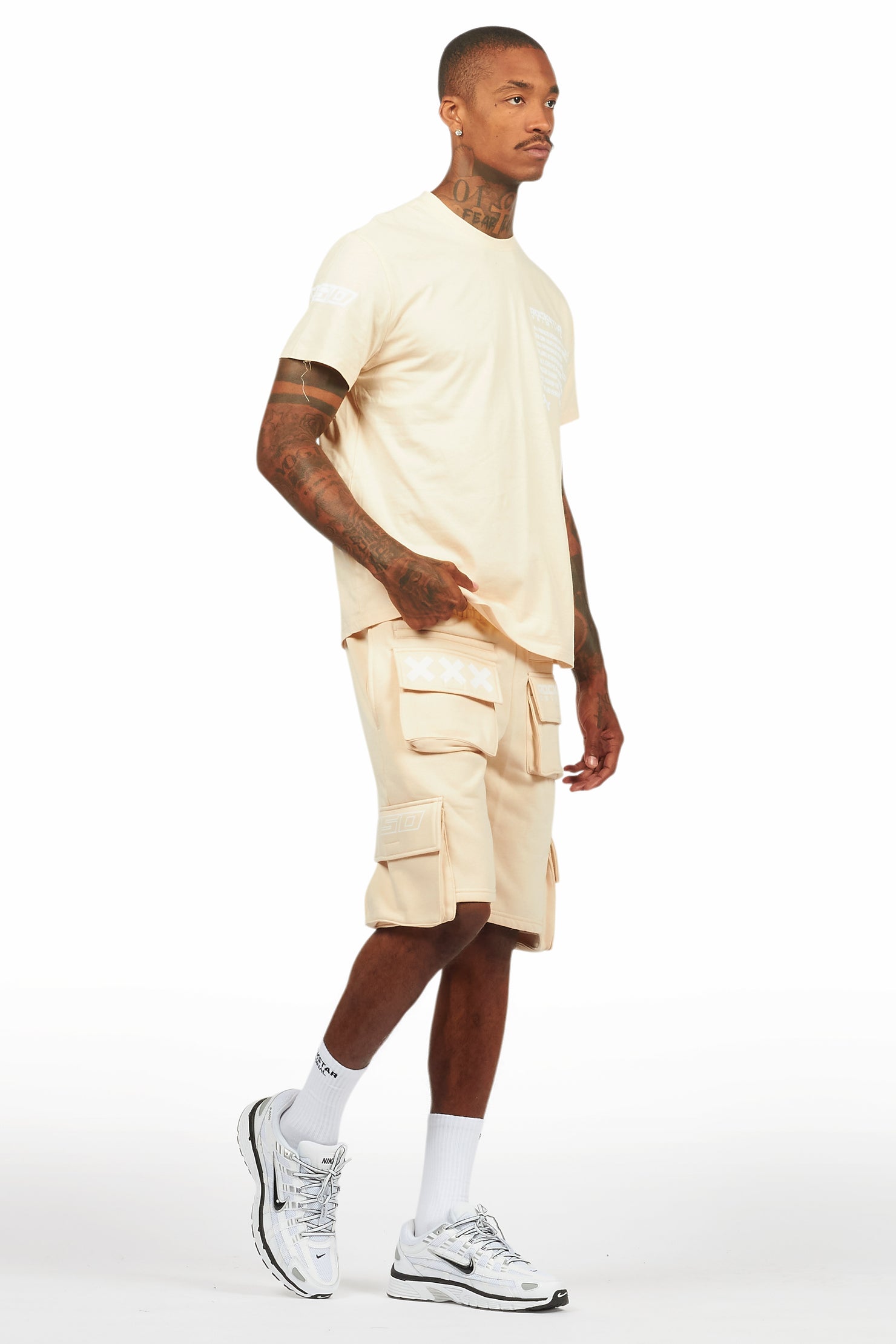 Jash Beige/White Short Set