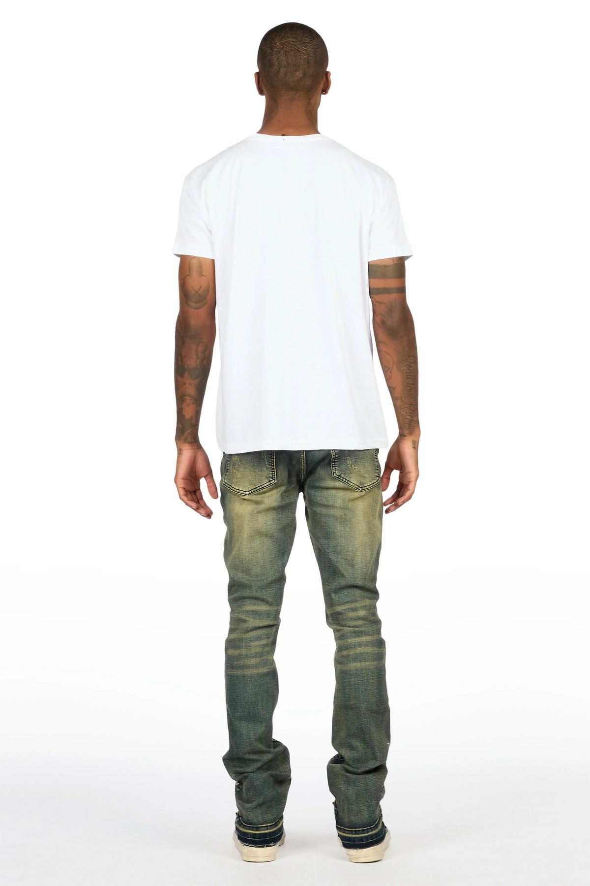 Kervin Dark Blue Rhinestone Stacked Jean