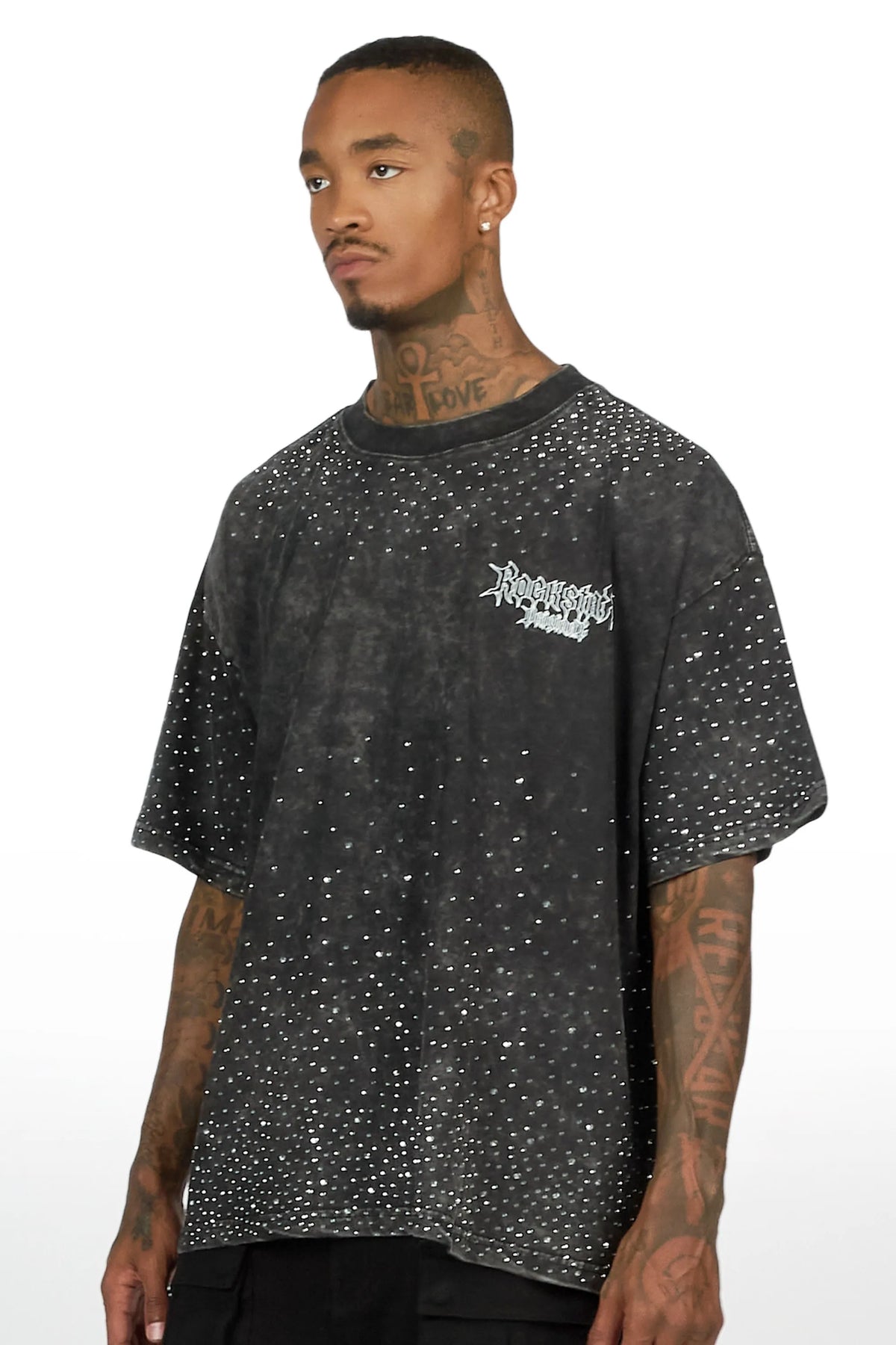 Twinkle Black Rhinestone Oversized Graphic T-Shirt