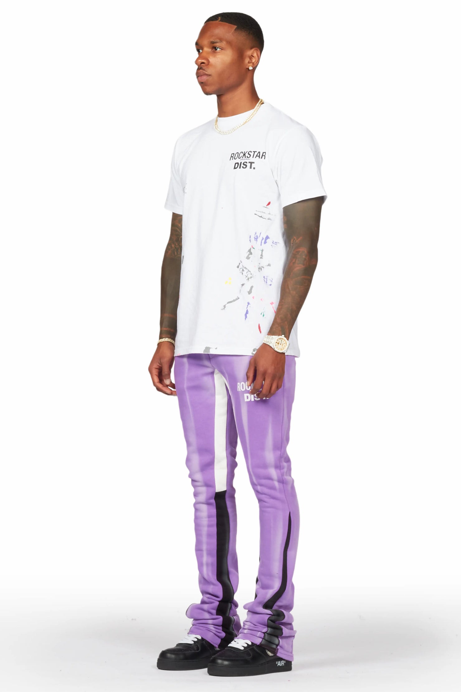 Firoz Purple Graphic Stacked Flare Pant