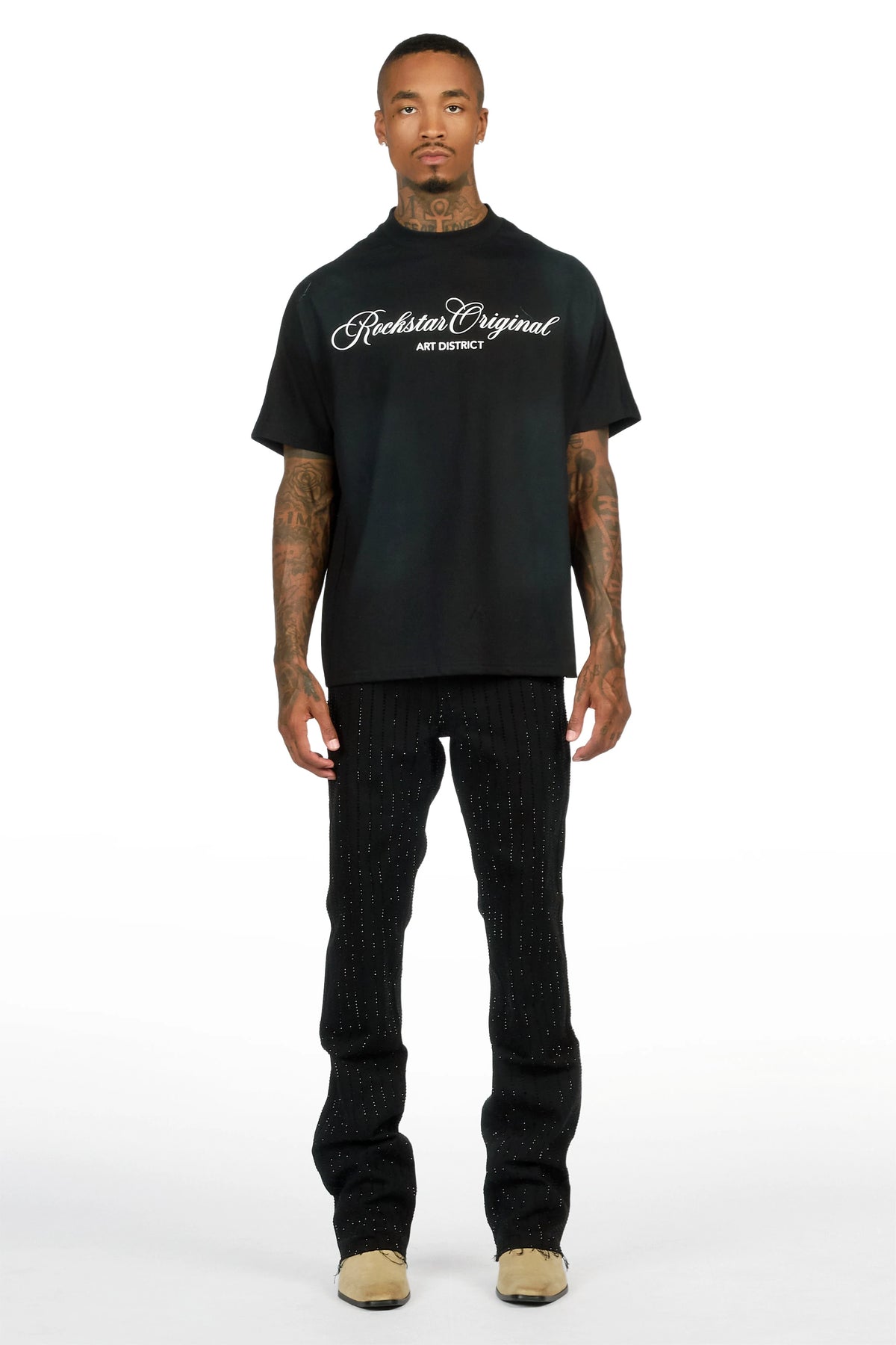 Mori Black Rhinestone Stacked Flare Jean