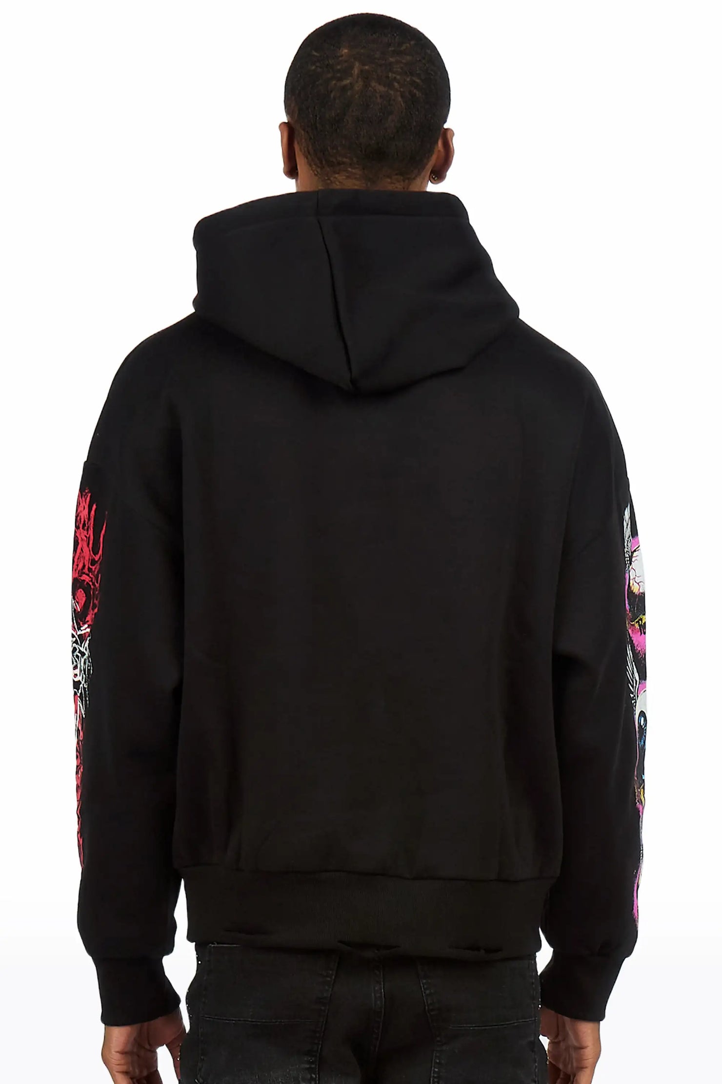 Styxx Black Distressed Graphic Relaxed Hoodie