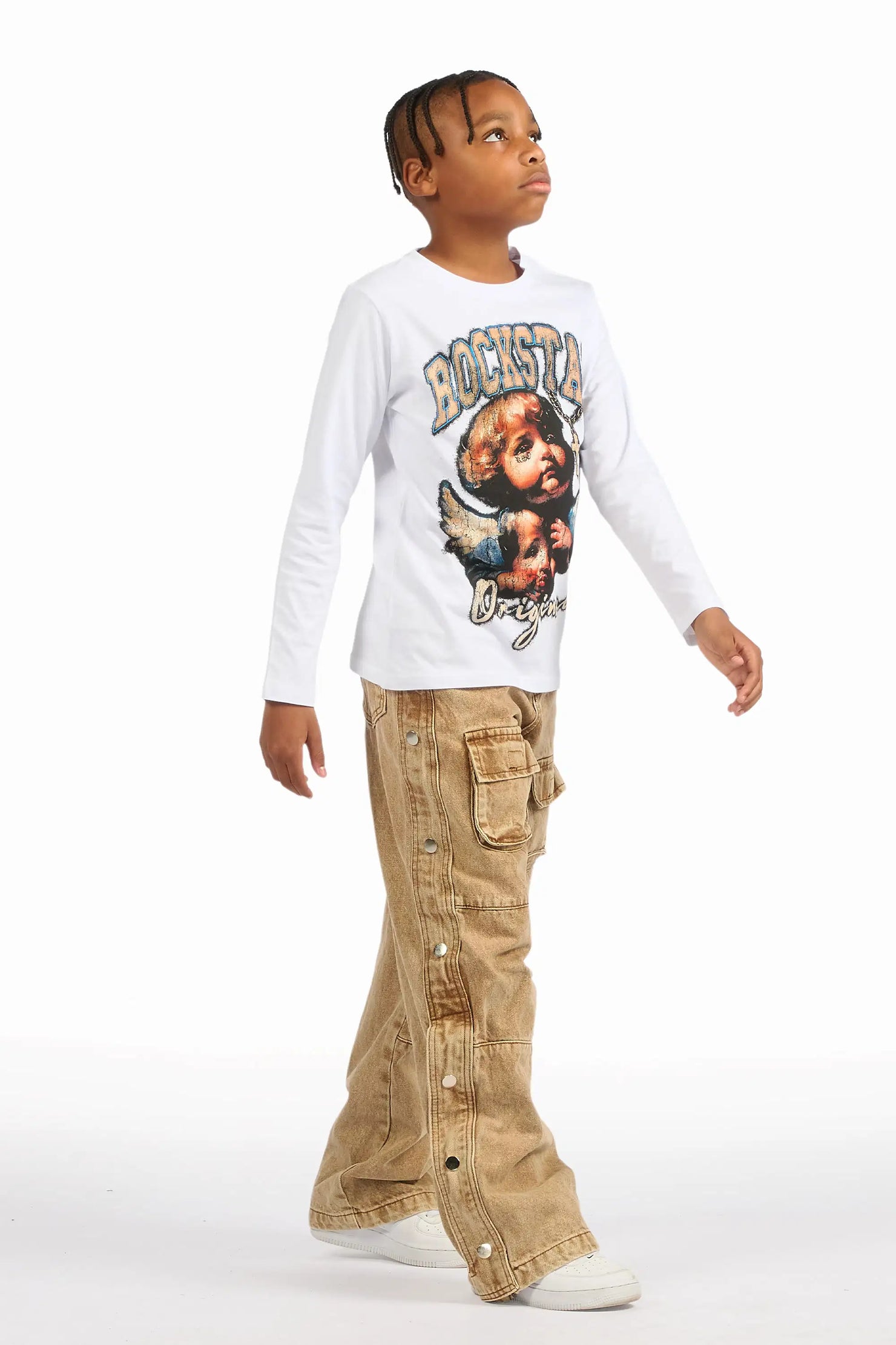 Boys Yuri Beige Baggy Fit Cargo Jean