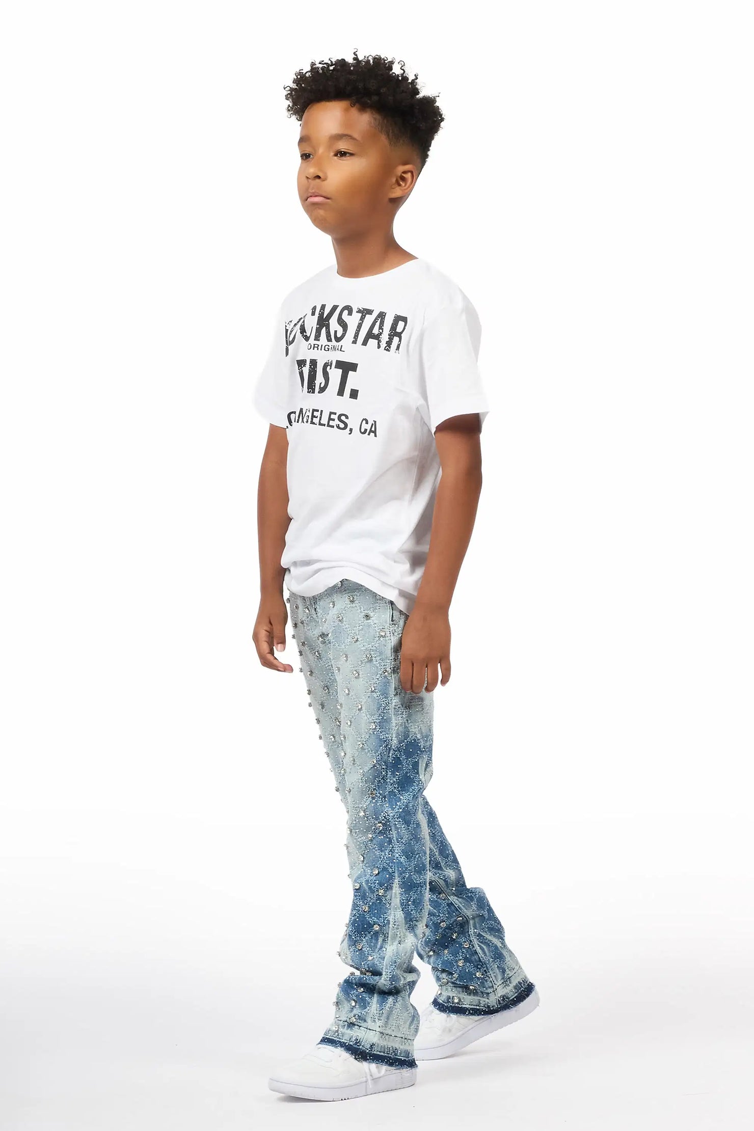 Boys Glit Blue Rhinestone Stacked Flare Jean