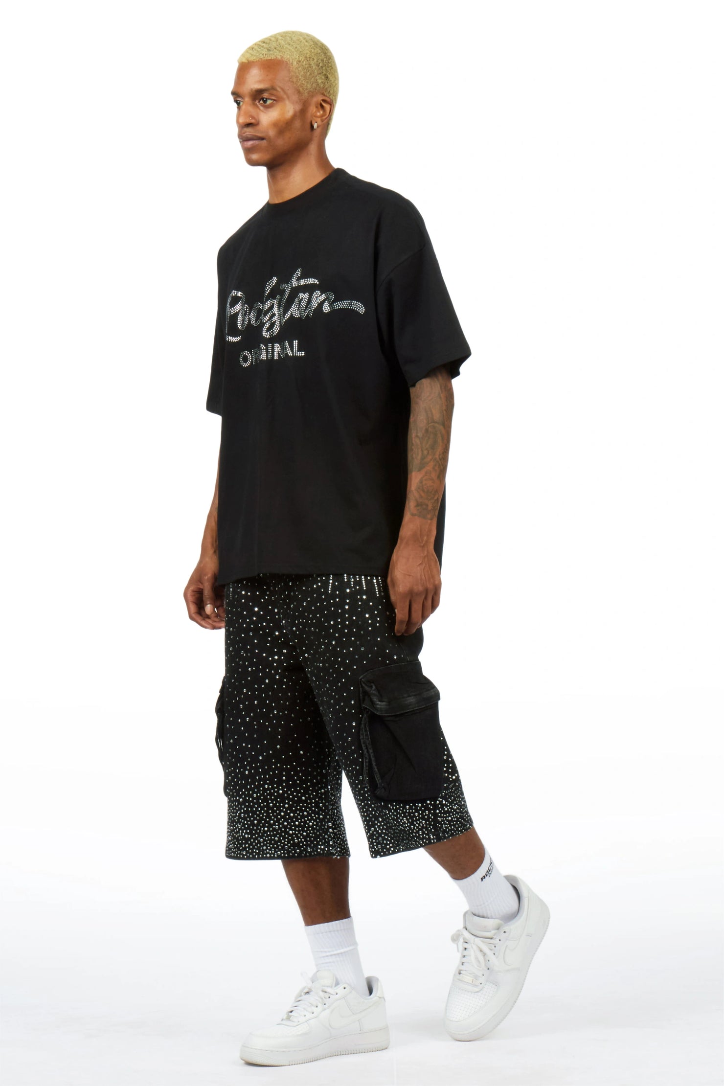 Keoni Black Rhinestone T-Shirt Denim Jort Set