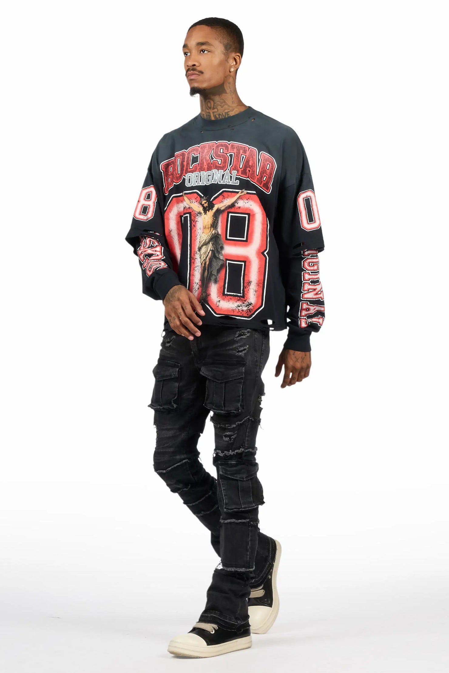 Folant Dark Grey Stacked Cargo Flare Jean