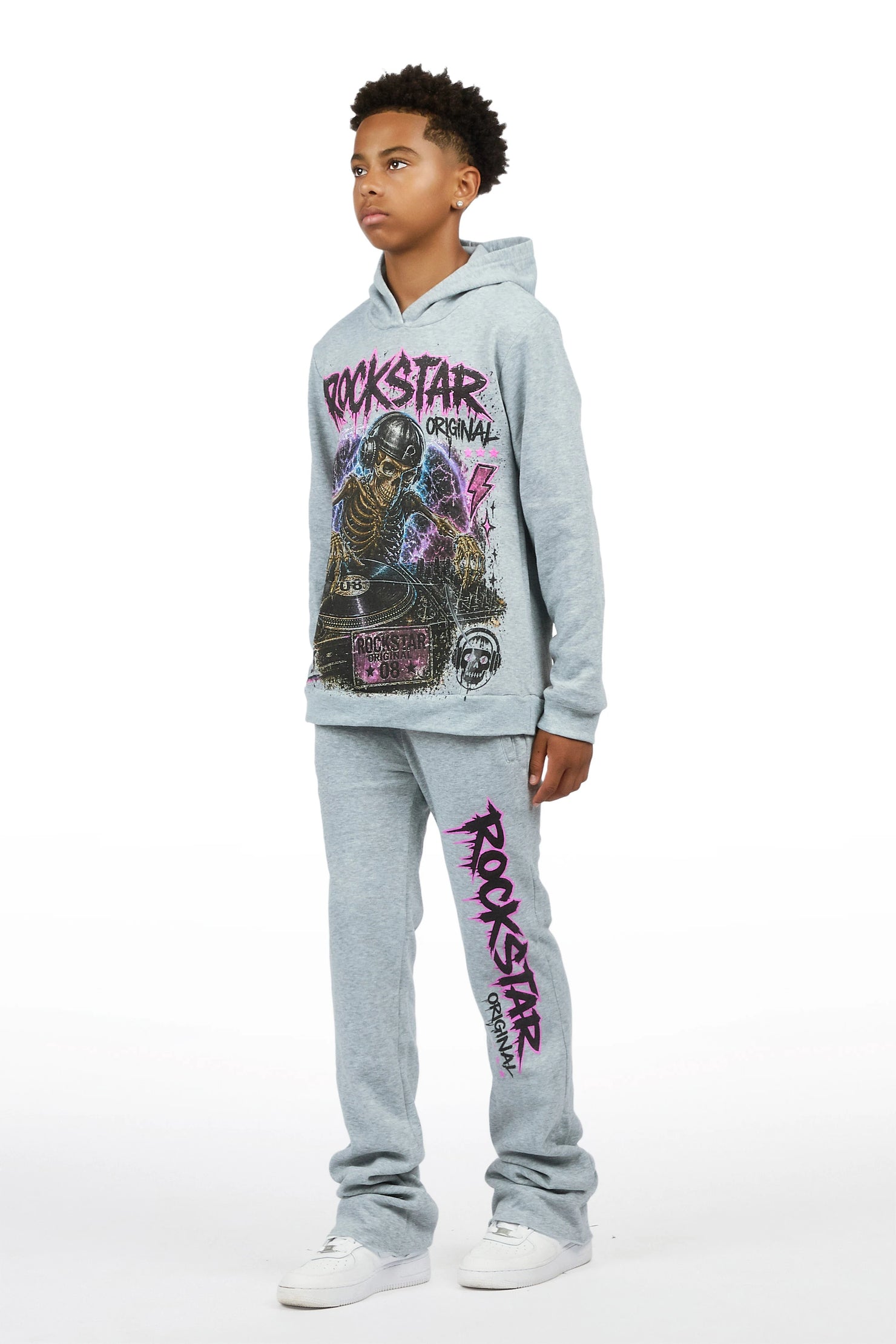 Boys Lance Heather Grey Stacked Hoodie Track Set
