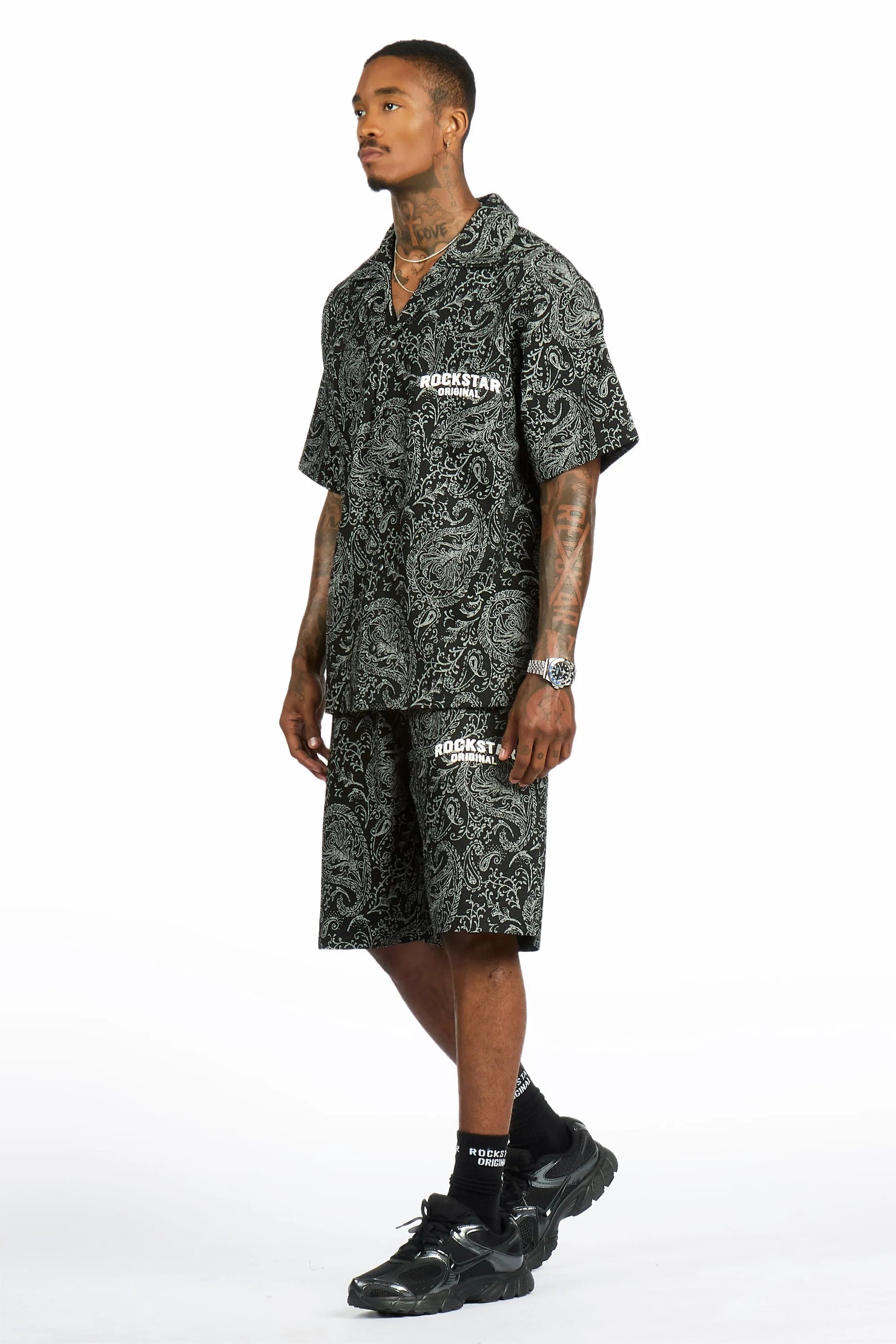 Franklin Black Button Down Shirt/Short Set