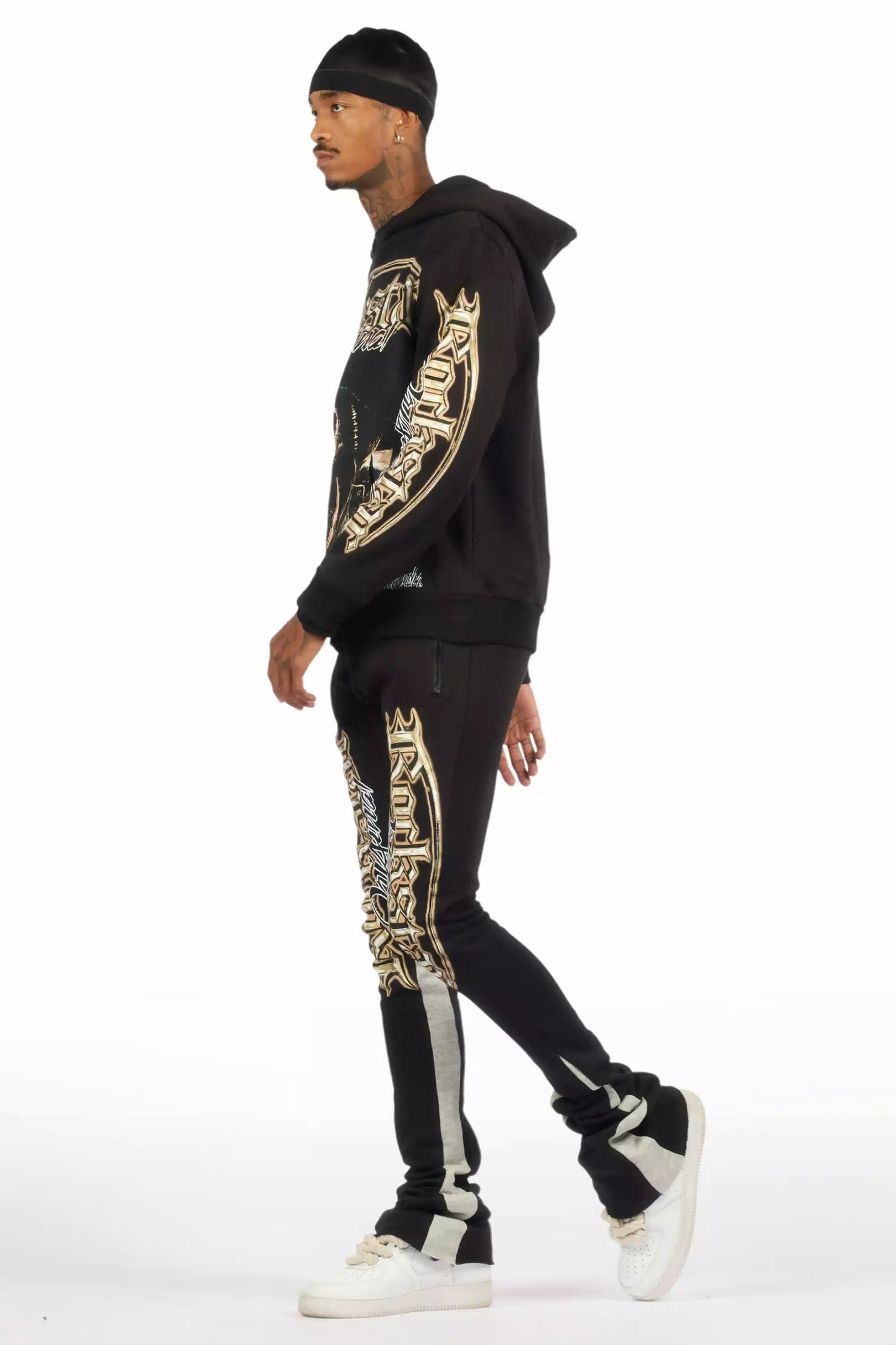 Kyce Black/Beige Hoodie/Super Stacked Track Set